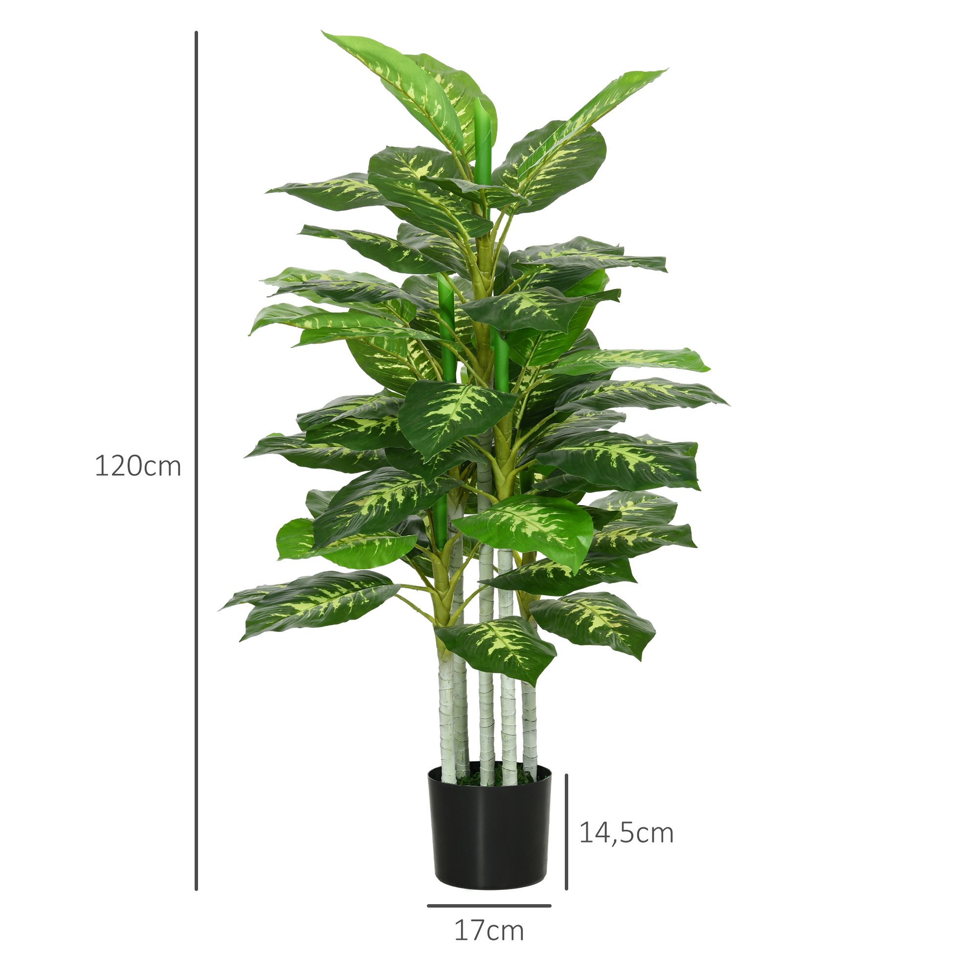 Dirbtinė diefenbachija su lenkiamomis šakomis ir cementiniu vazonu, žalia, 120 cm 2
