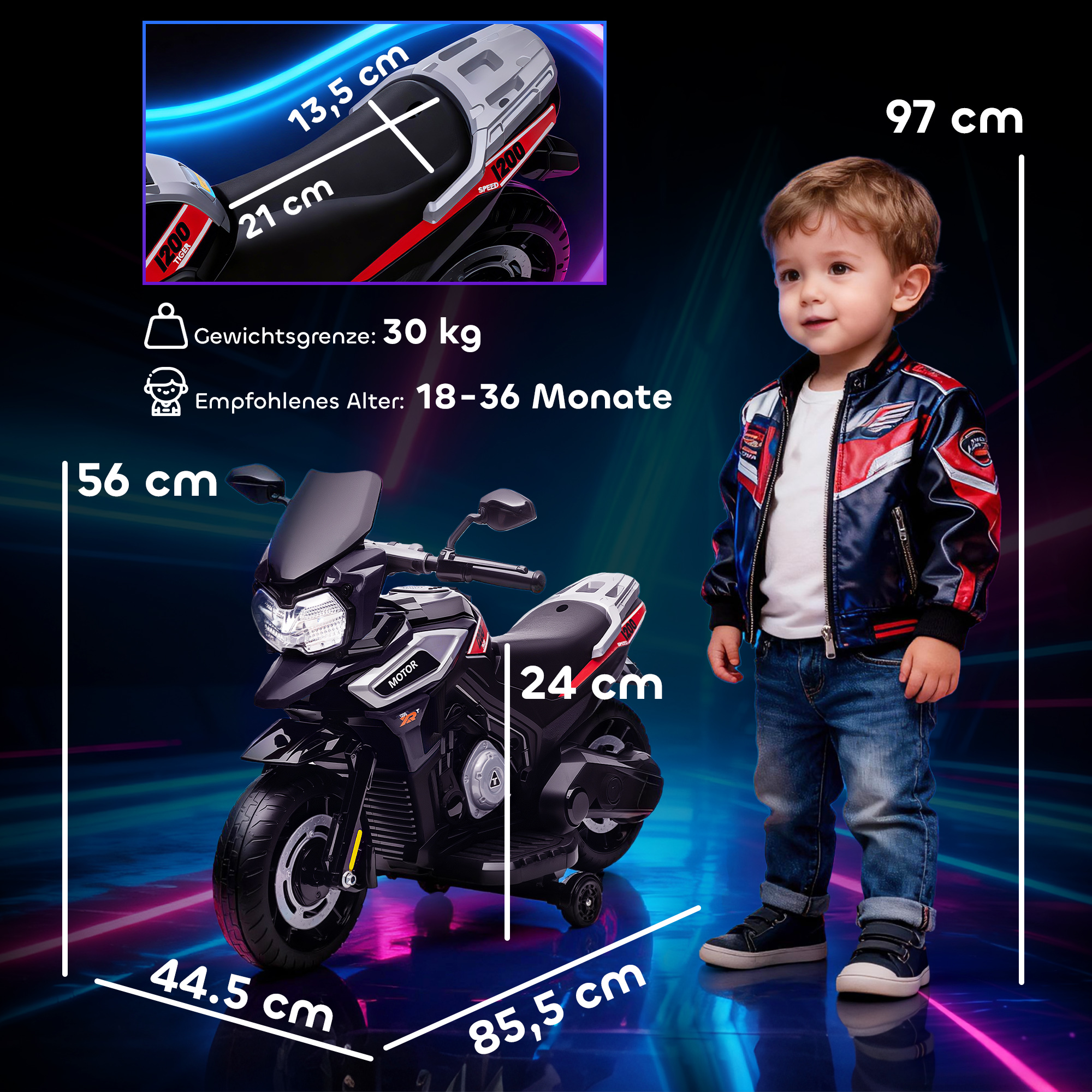 Vaikiškas elektrinis motociklas juodas 2