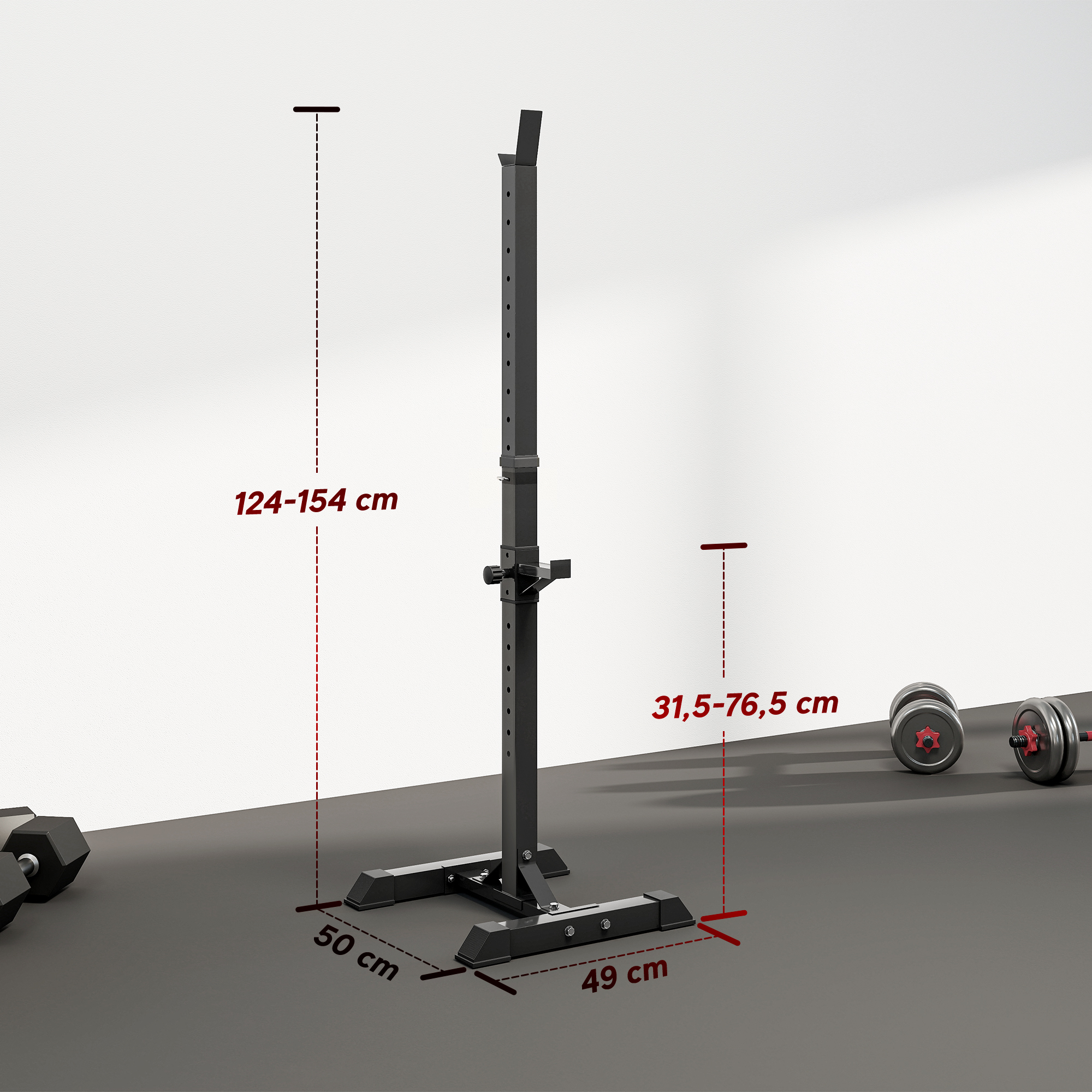 Štangu statīvu komplekts, regulējama augstuma, līdz 150 kg, melns, 50 × 49 × 124–154 cm, 2 gab. 2