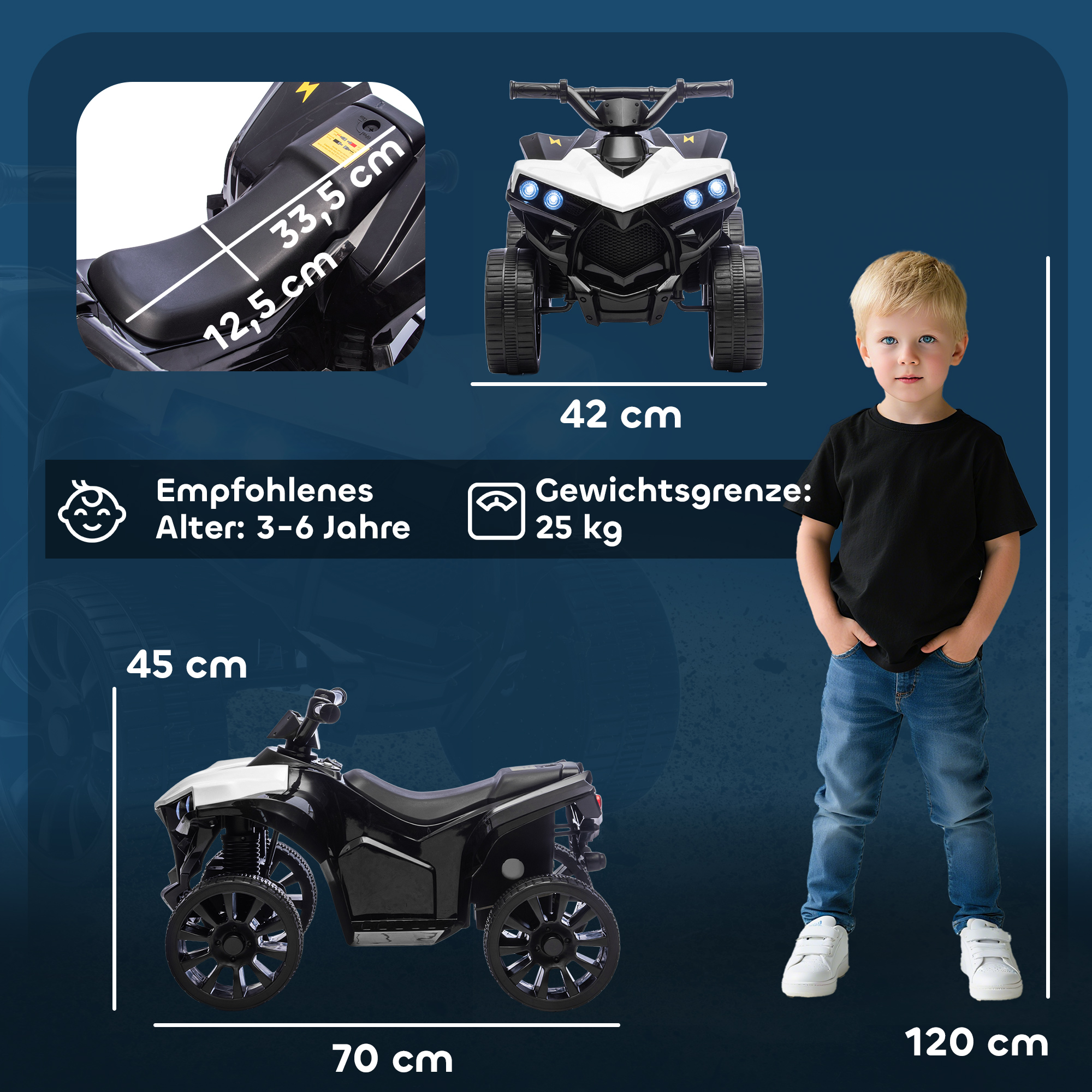 Bērnu elektriskais kvadracikls balts 2