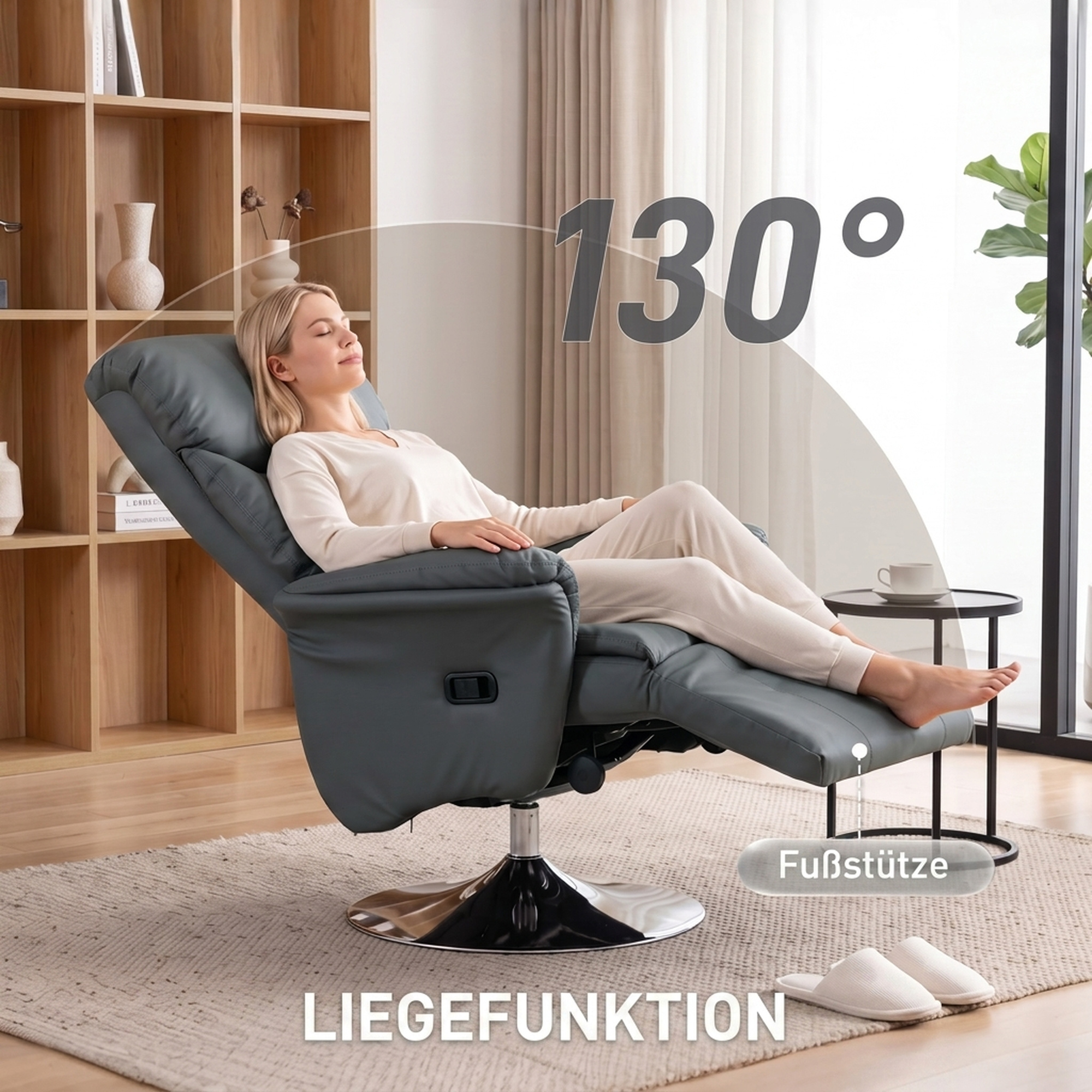 Atlošiamas fotelis su 130° atlošiama nugarėle ir 360° pasukimu, pilkas, 78 x 80 x 109 cm 3
