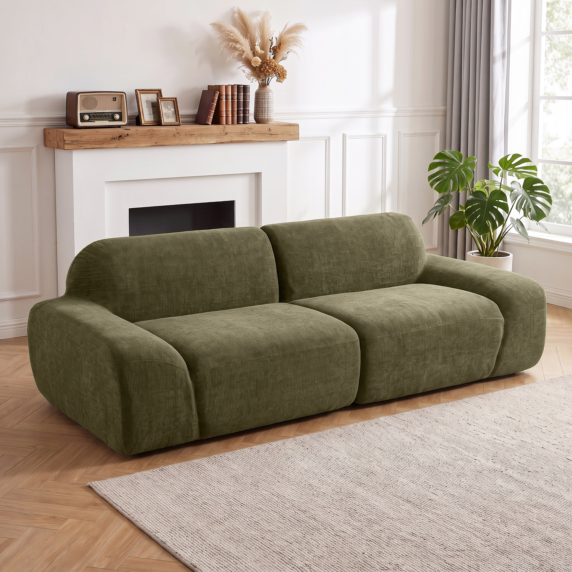 Trivietė sofa, berėmė, tamsiai žalia, 244 × 95 × 70 cm