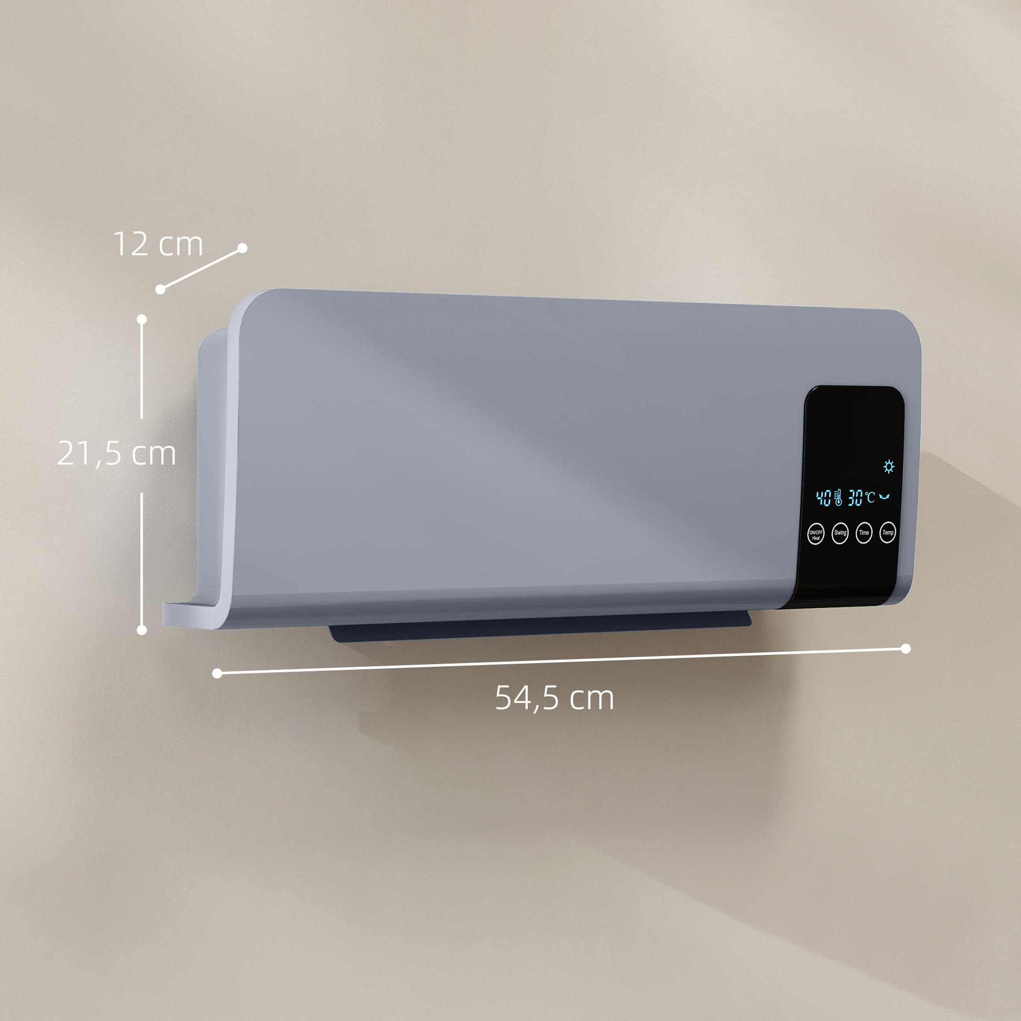 Sieninis elektrinis šildytuvas su PTC kaitinimo elementais ir svyravimo funkcija, pilkas, 54,5 x 12 x 21,5 cm 2