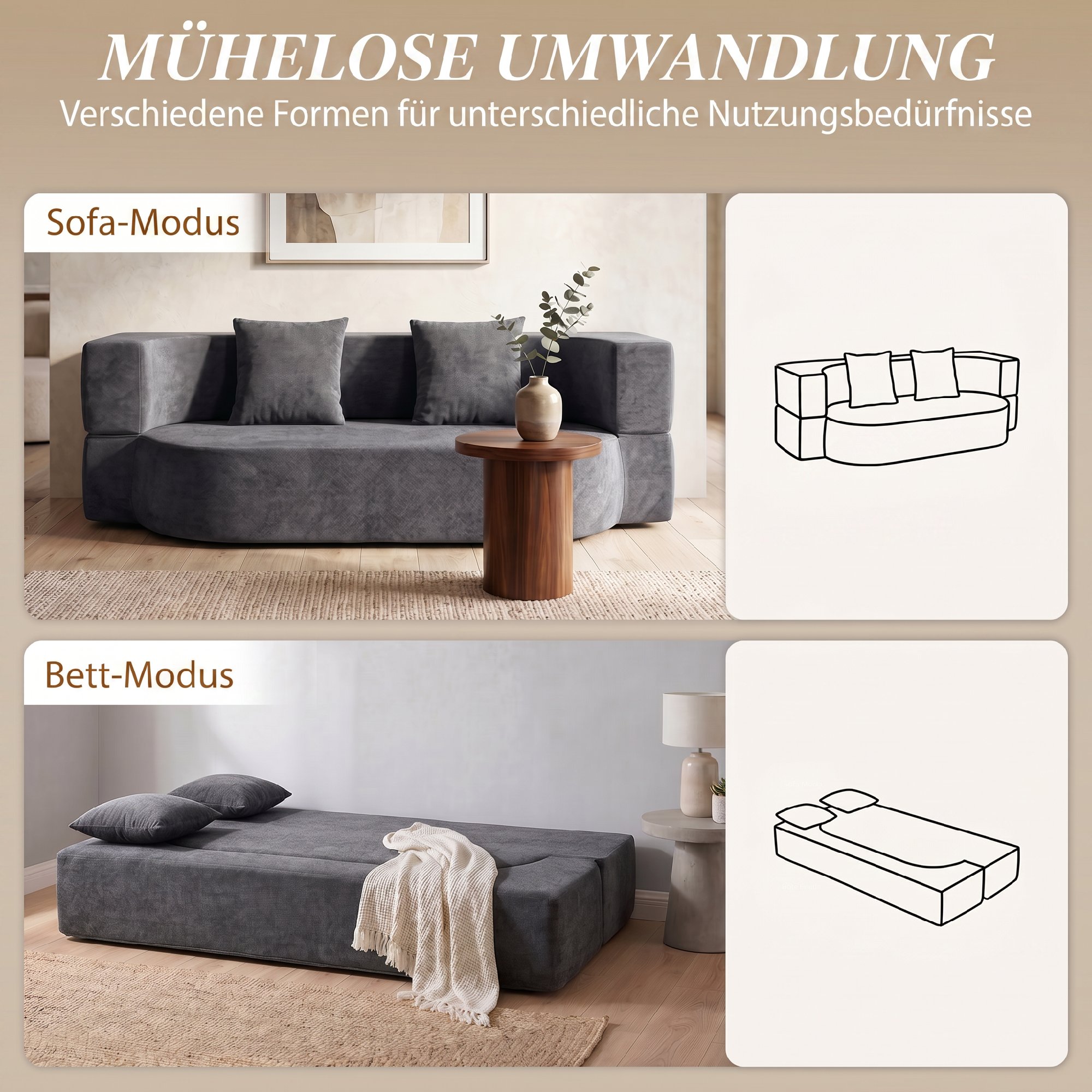 Miegamoji sofa be rėmo, tamsiai pilka, 190 x 80 x 60 cm 3