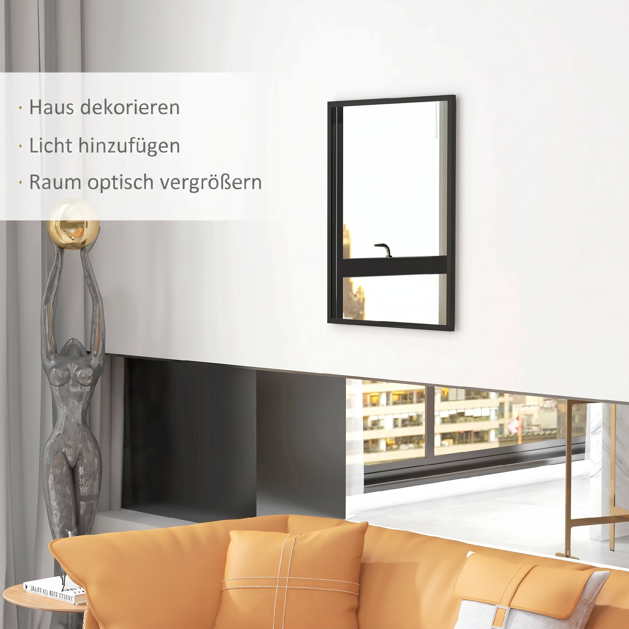 Sieninis veidrodis su MDF rėmu, juodas, 60 × 80 cm 3