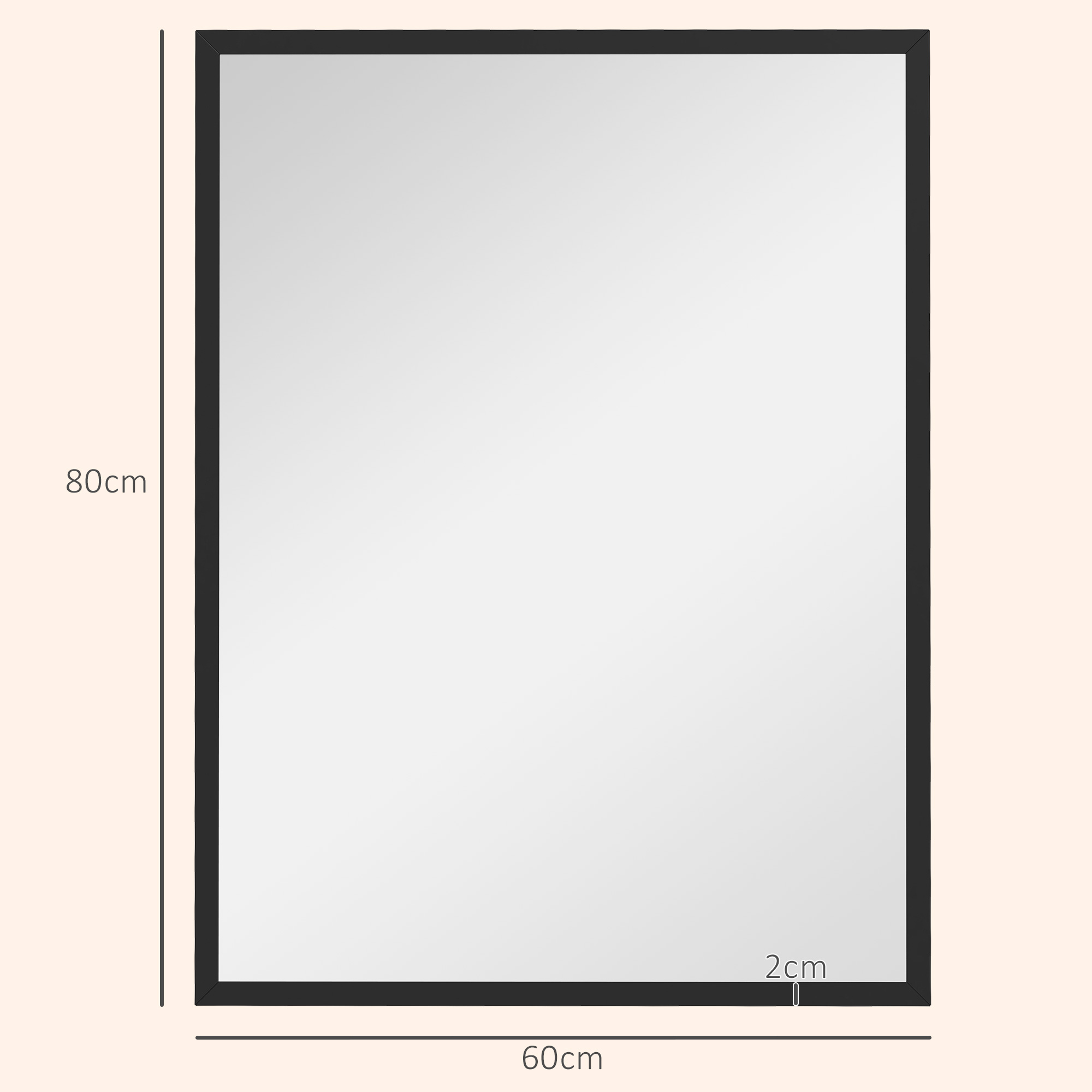 Sieninis veidrodis su MDF rėmu, juodas, 60 × 80 cm 2