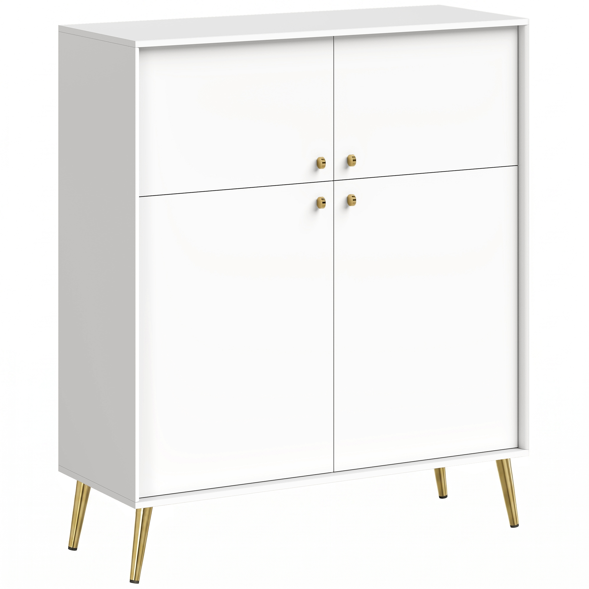 Komoda su 4 durelėmis ir metalinėmis kojelėmis, kreminė su aukso spalvos detalėmis, 105,4 × 40,5 × 122,4 cm