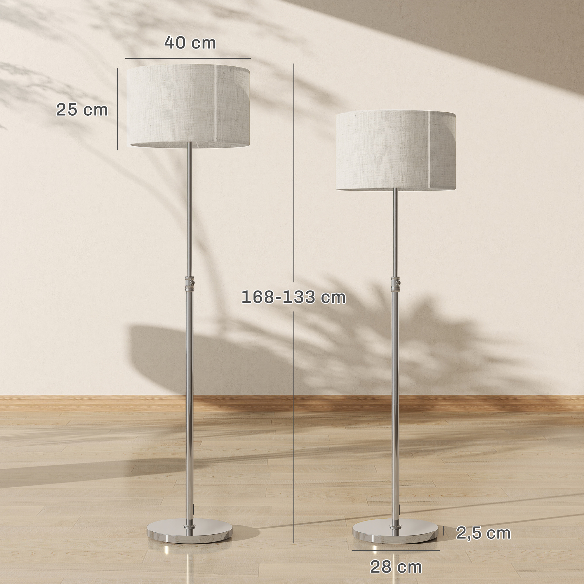 Pastatomas šviestuvas su nuotolinio valdymo pulteliu, reguliuojamo aukščio, sidabro ir smėlio spalvų, Ø40 × 133–168 cm 2