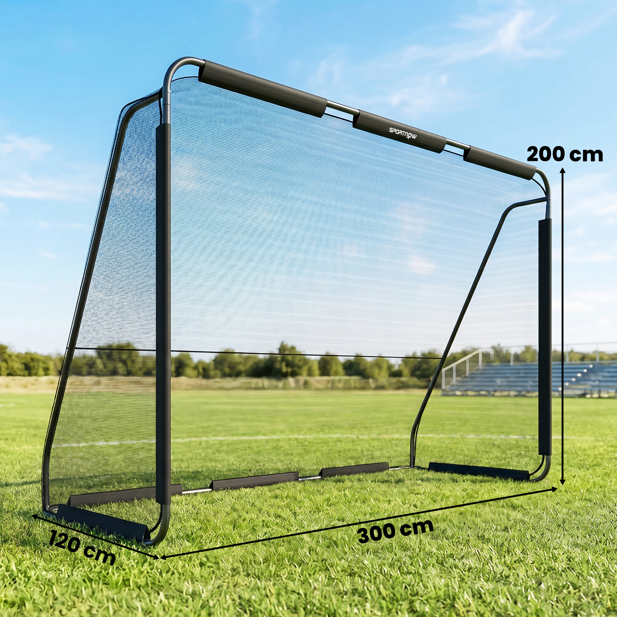 Futbolo vartai su tankiu poliesterio tinklu, juodi, 300 × 120 × 200 cm 2