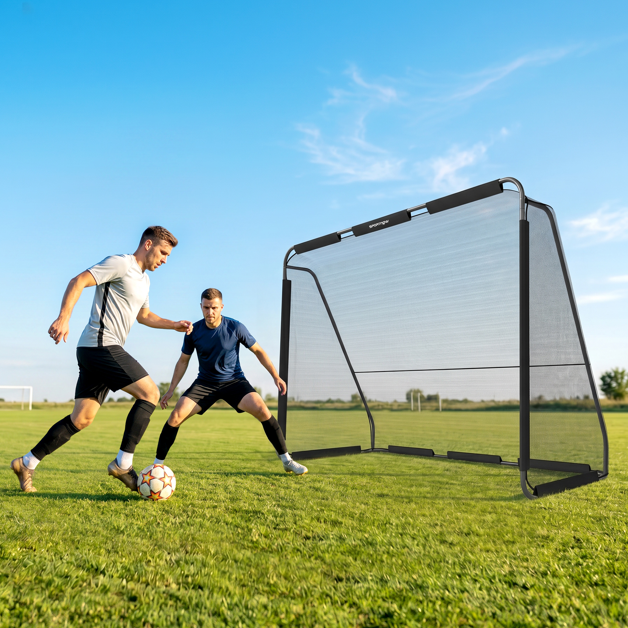 Futbolo vartai su tankiu poliesterio tinklu, juodi, 300 × 120 × 200 cm