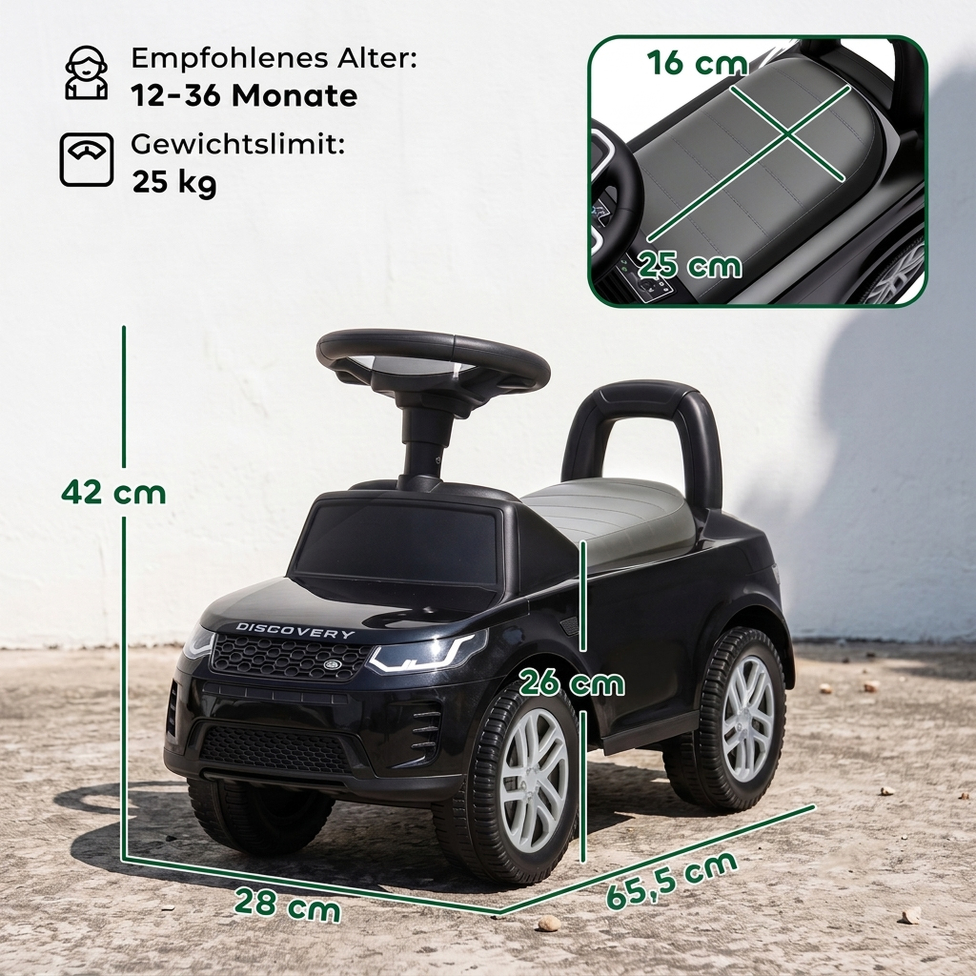 Paspiriama mašinėlė „Land Rover Discovery“ su garsais, juoda, 65,5 × 28 × 42 cm 2