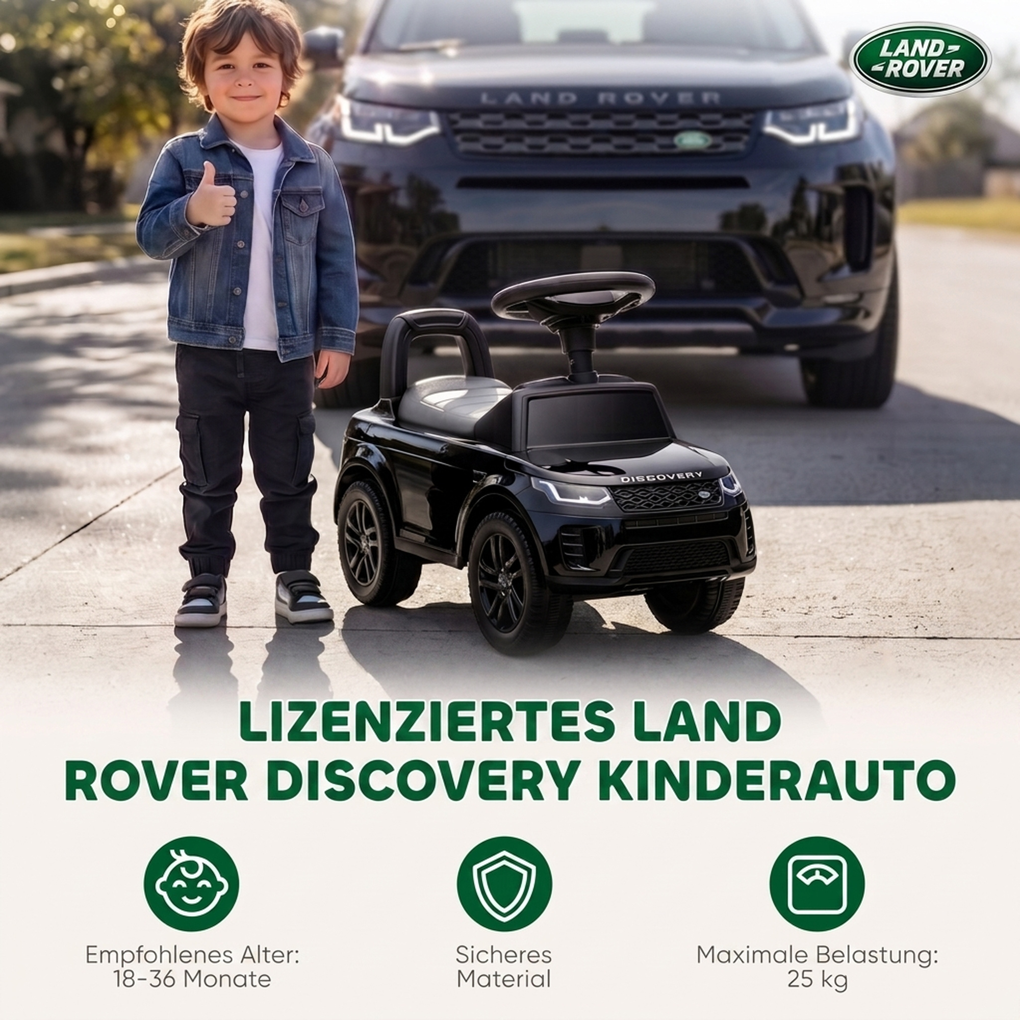 Paspiriama mašinėlė „Land Rover Discovery“ su garsais, juoda, 65,5 × 28 × 42 cm 3