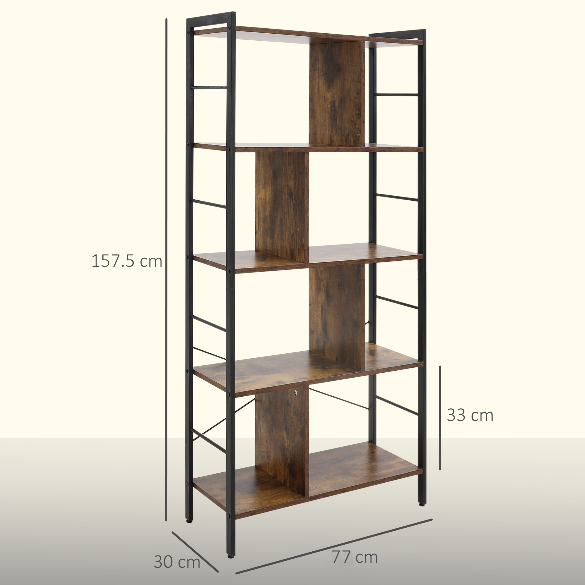 Lentyna su 5 lentynomis ir metaliniu rėmu, ruda ir juoda, 77 x 30 x 157,5 cm 2