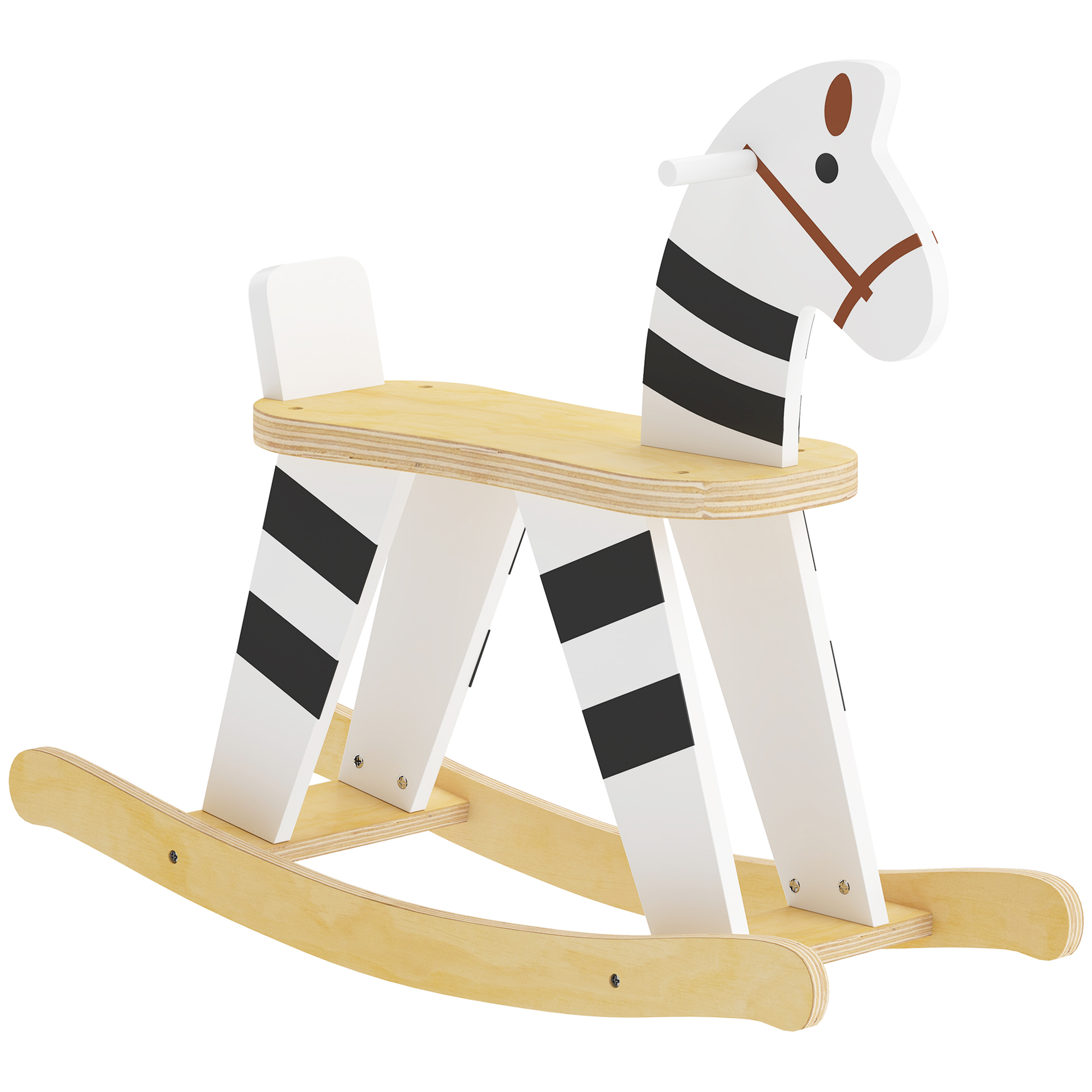 Supamasis arkliukas, ponio formos, su rankenomis, juodos, baltos ir natūralios medienos spalvos, 68 × 26 × 53 cm