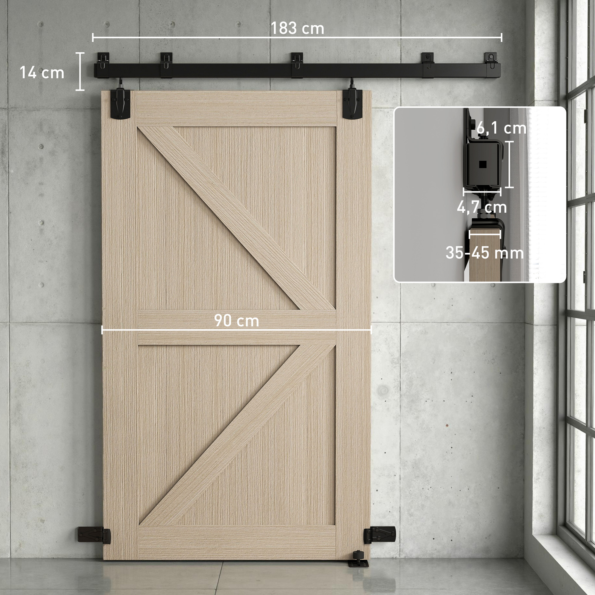 Stumdomų durų apkaustų komplektas 183 cm 2