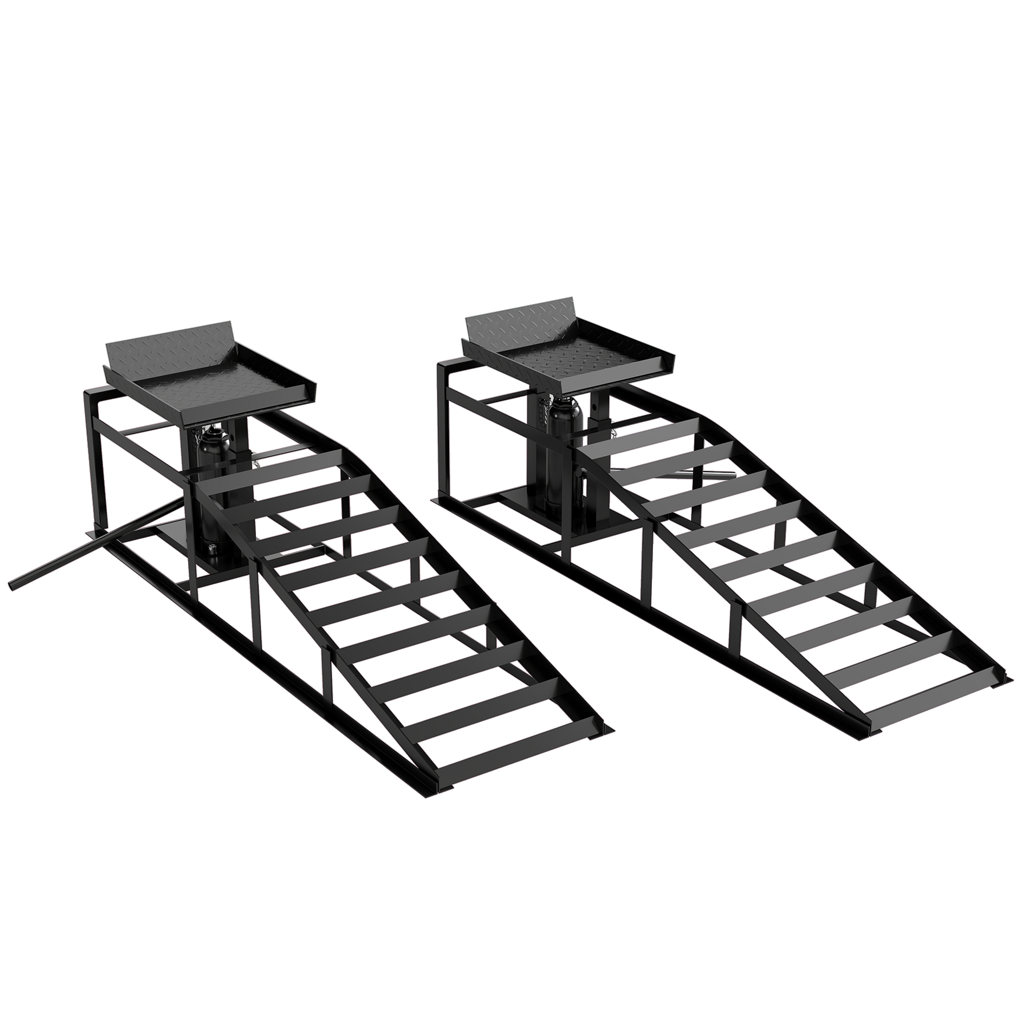 Automobilinės užvažiavimo rampos su hidrauliniais keltuvais, juodos, 114 × 34,5 × 23–32,5 cm, 2 vnt.