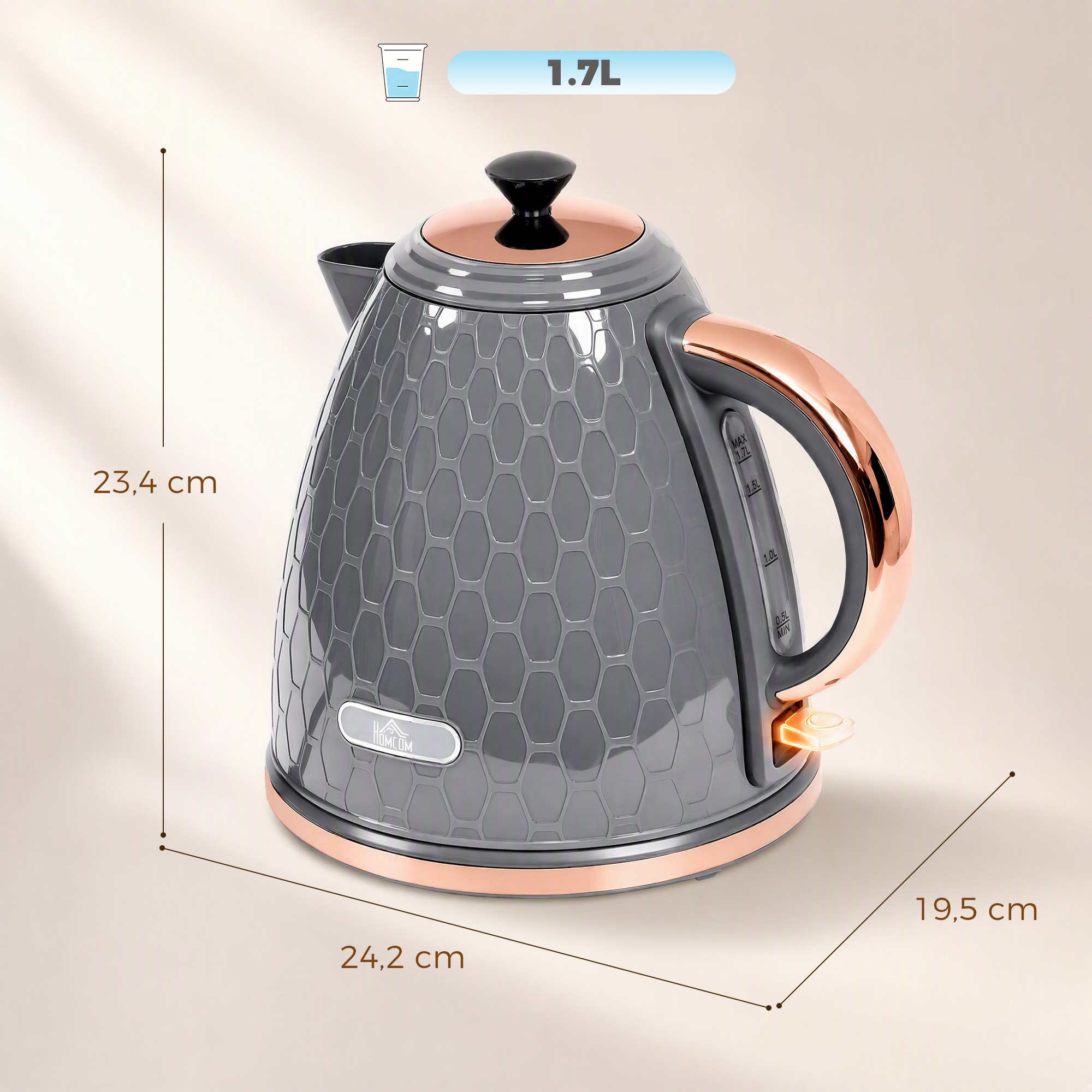 Elektrinis virdulys 2200 W, 1,7 l, pilkas ir rožinis, 24,2 × 19,5 × 23,4 cm 2