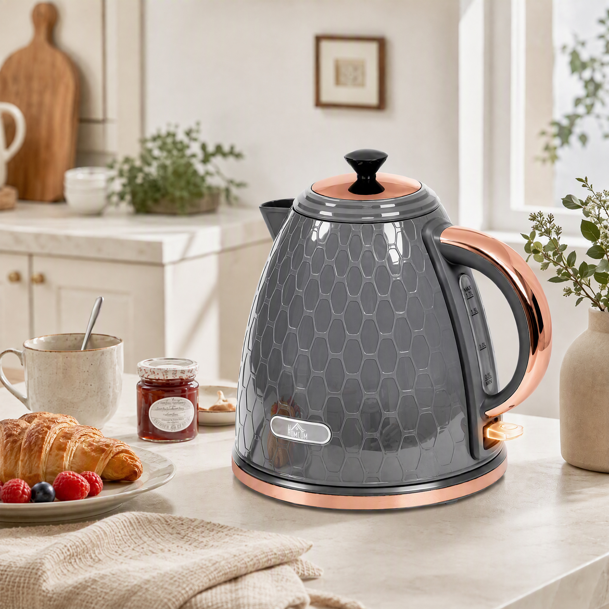 Elektrinis virdulys 2200 W, 1,7 l, pilkas ir rožinis, 24,2 × 19,5 × 23,4 cm