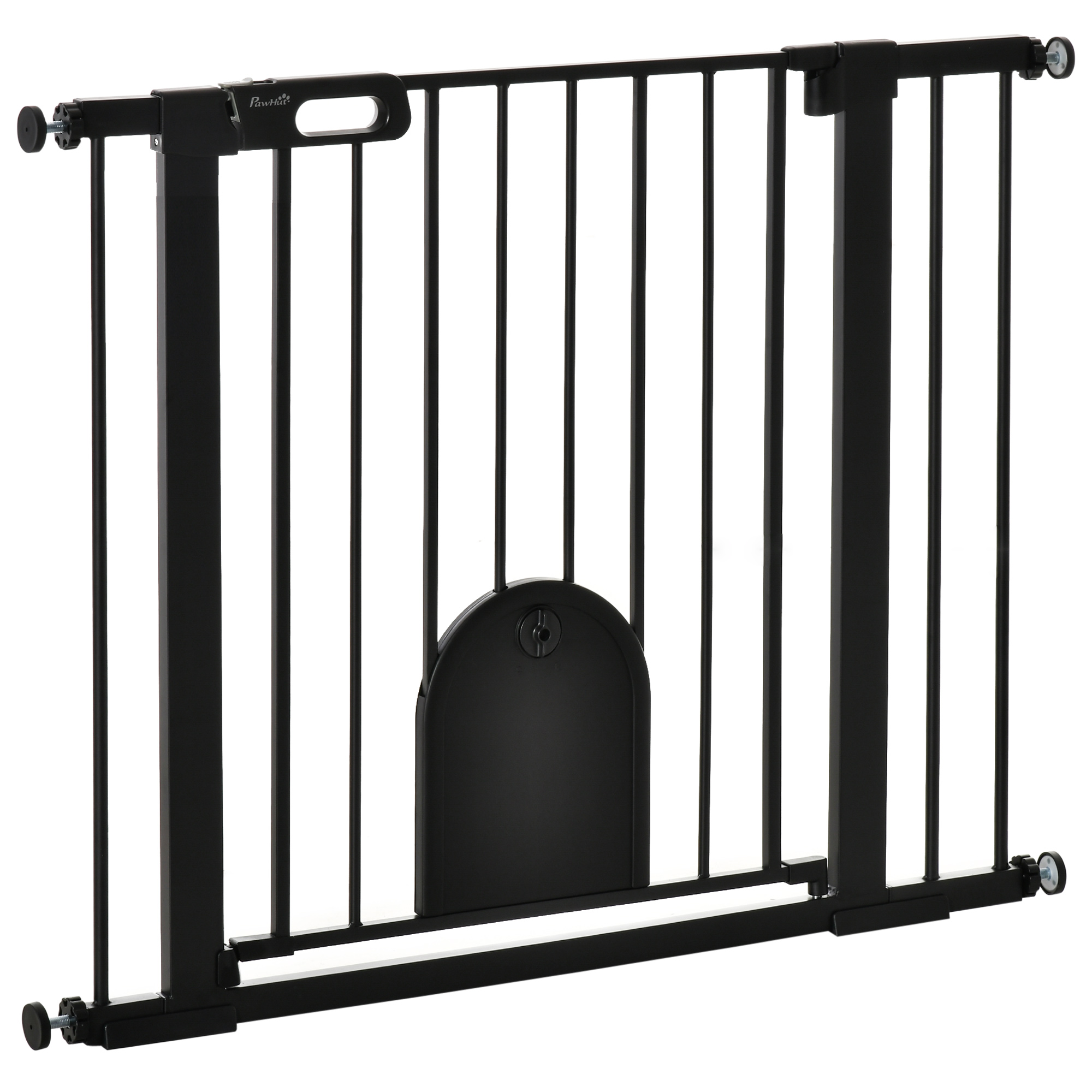 Apsauginiai varteliai gyvūnams su mažomis durelėmis ir automatiniu užsidarymu, juodi, 75–103 × 76 cm