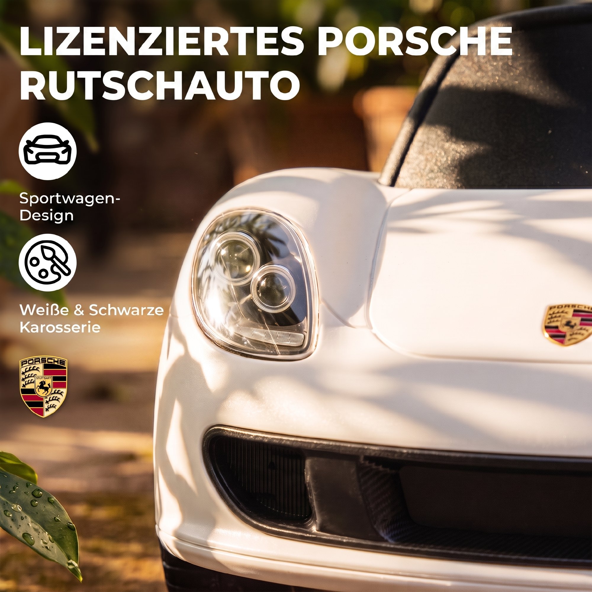 Paspiriama mašinėlė su „Porsche“ licencija ir šviesomis, balta, 63 x 28,5 x 38 cm 3