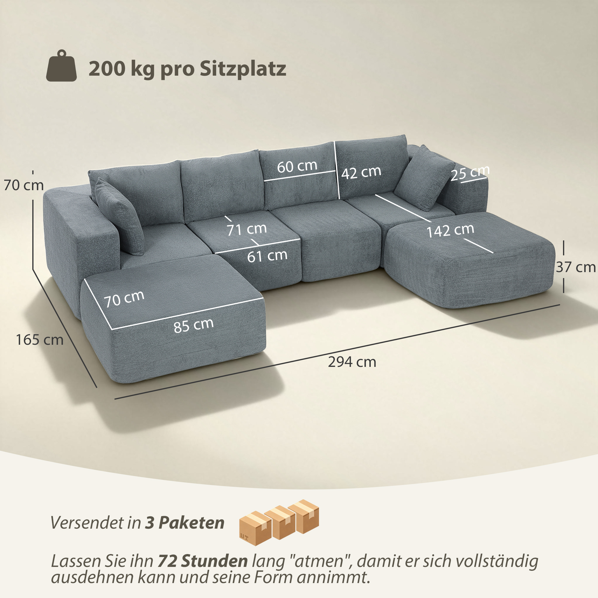 Kampinė sofa tamsiai pilka 2