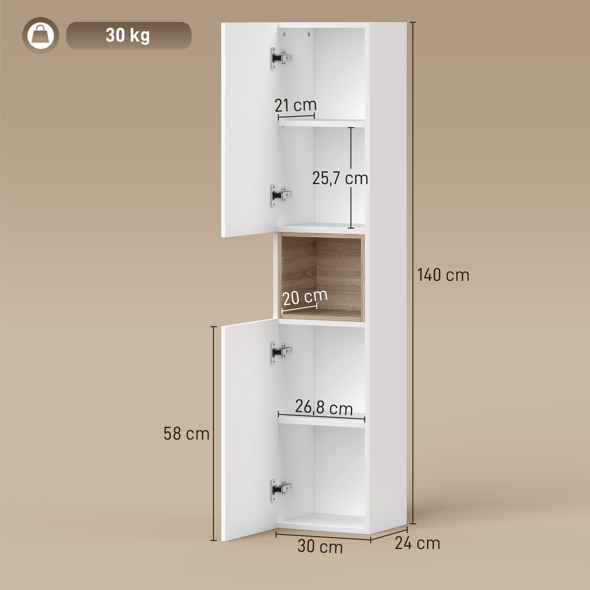 Vannas istabas skapis 30 x 24 x 140 cm 2