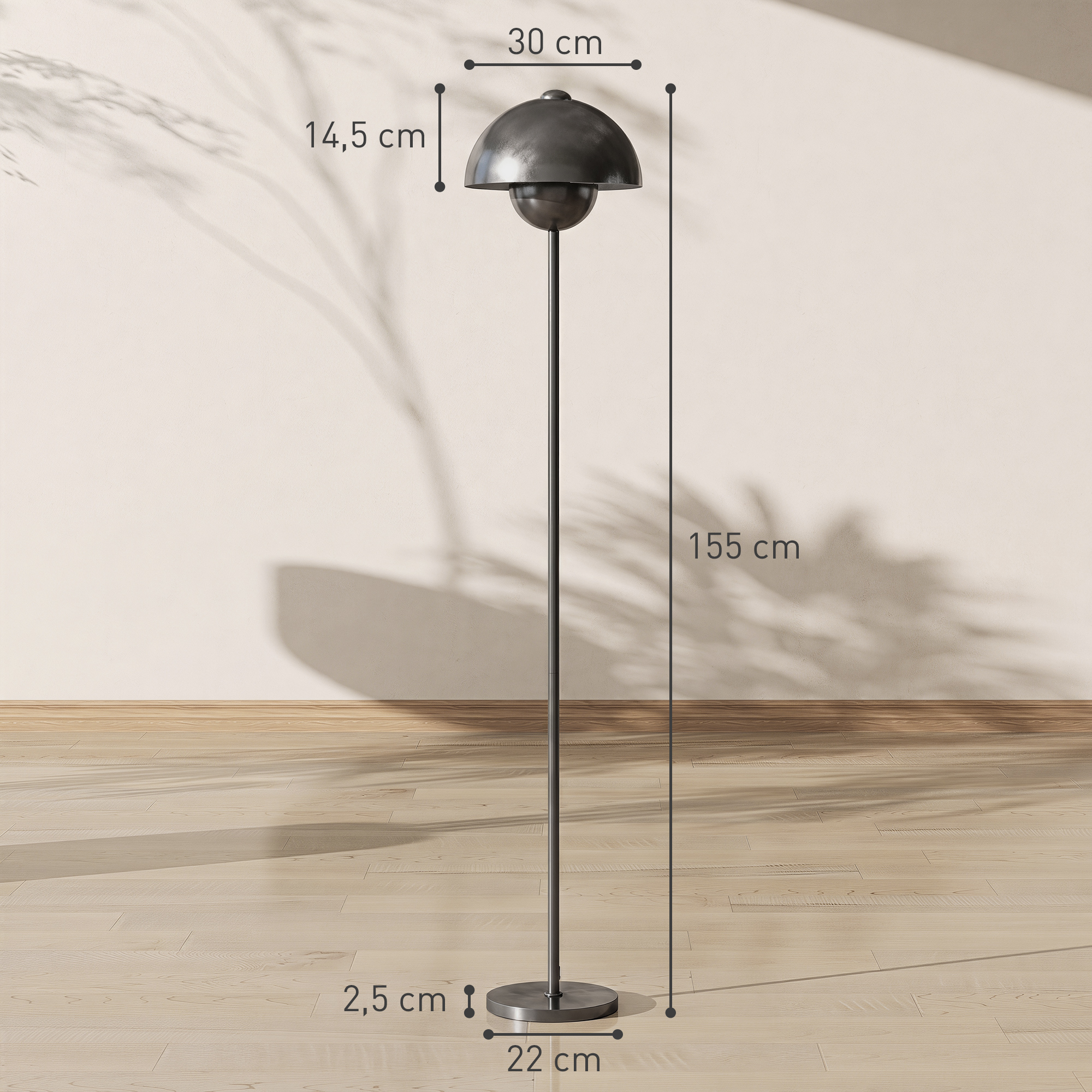 Grindinis šviestuvas su E27 lizdu ir kojiniu jungikliu, pilkas, Ø 30 × 155 cm 2