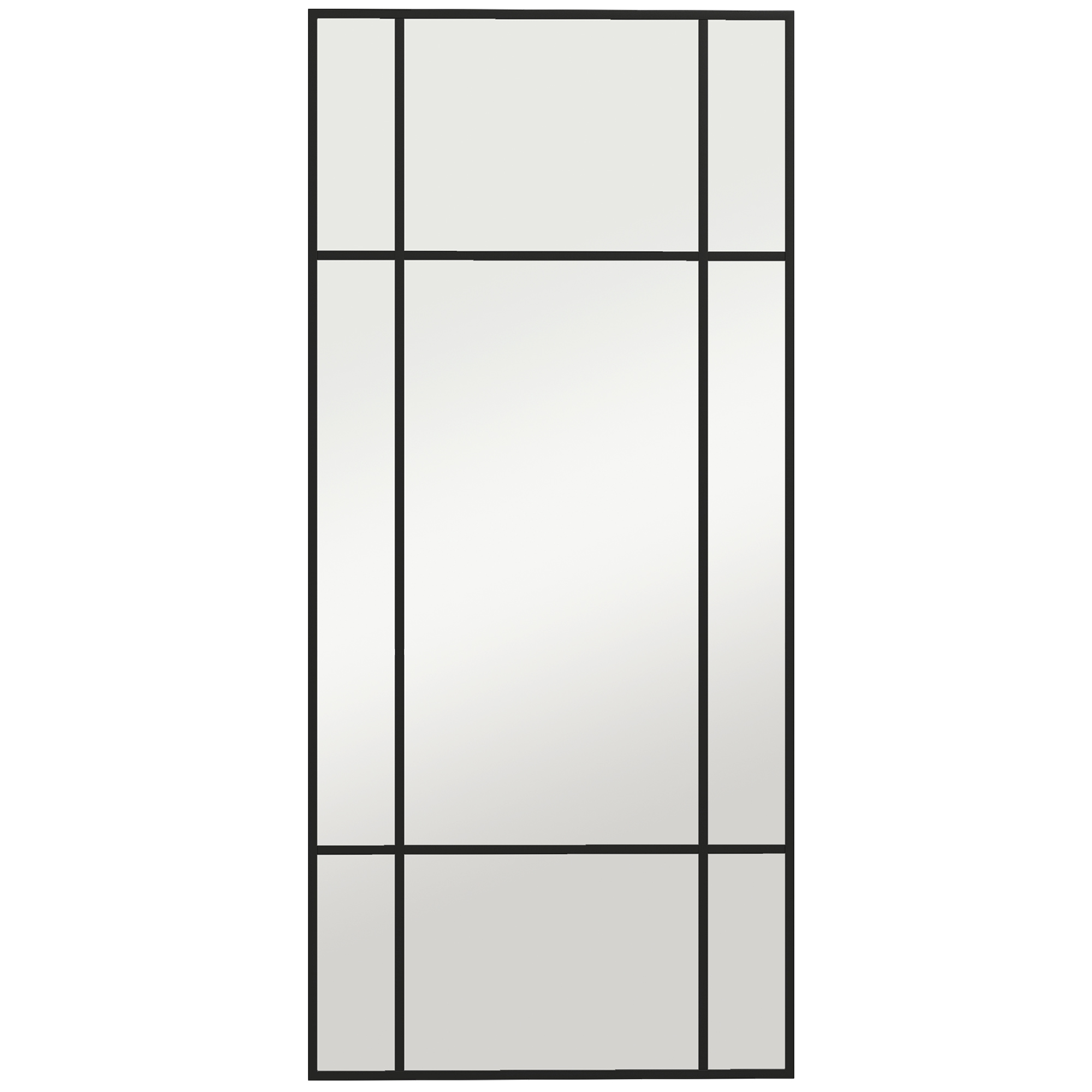 Sieninis veidrodis su metaliniu rėmu, juodas, 50 x 2 x 110 cm