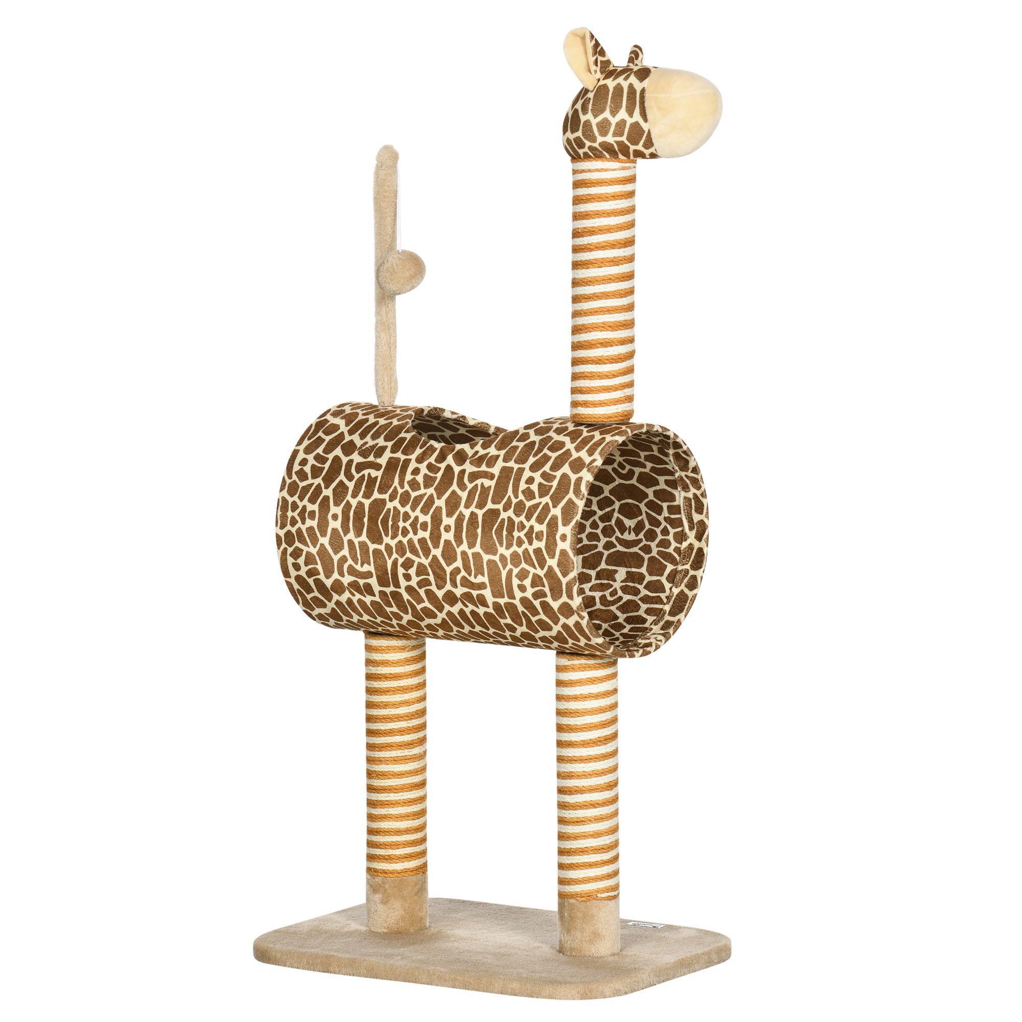 Kačių draskyklė žirafos dizaino su tuneliu, smėlio spalvos, 101 cm
