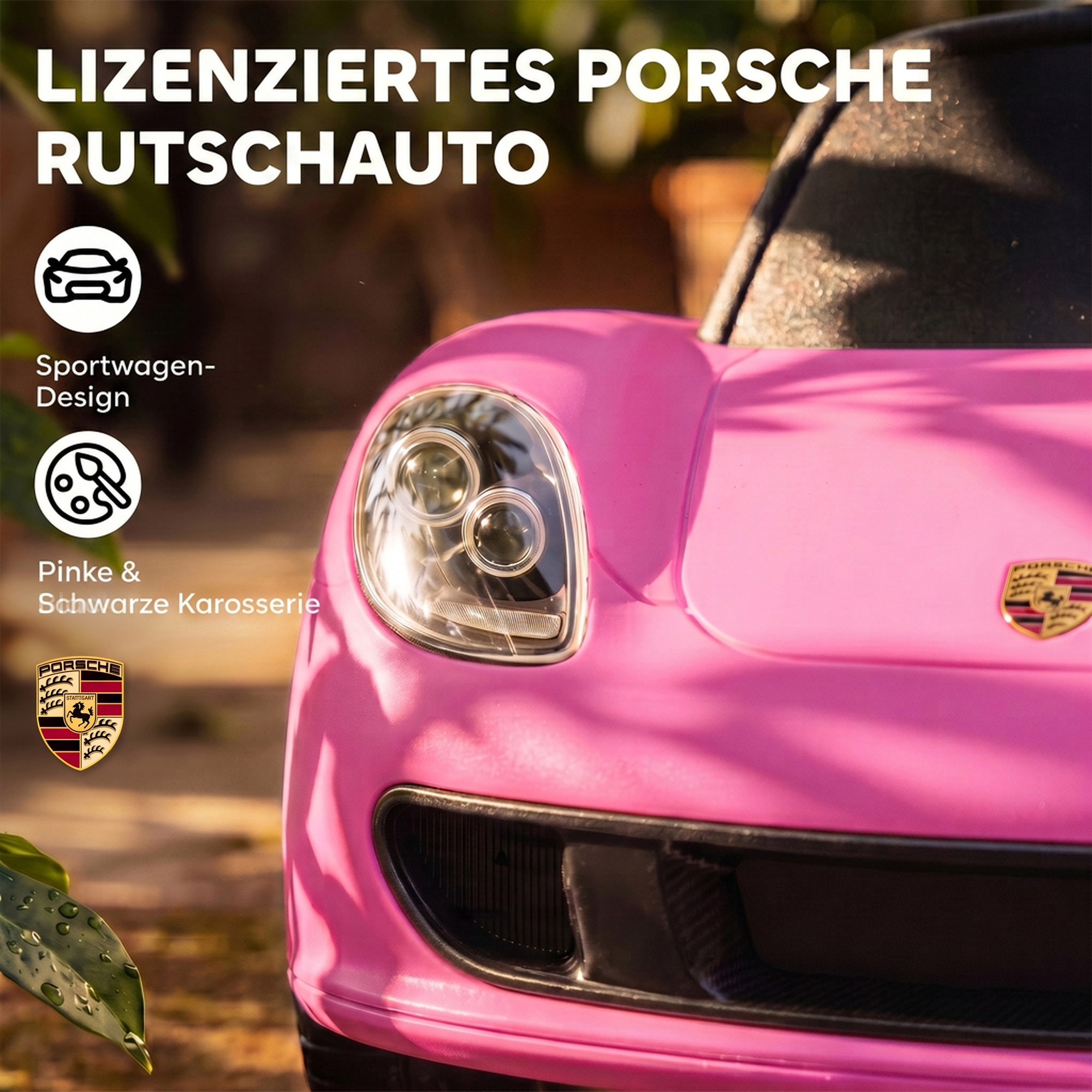 Paspiriama mašinėlė su licencijuotu „Porsche“ dizainu ir šviesos bei garso funkcijomis, rožinė, 63 x 28,5 x 38 cm 3