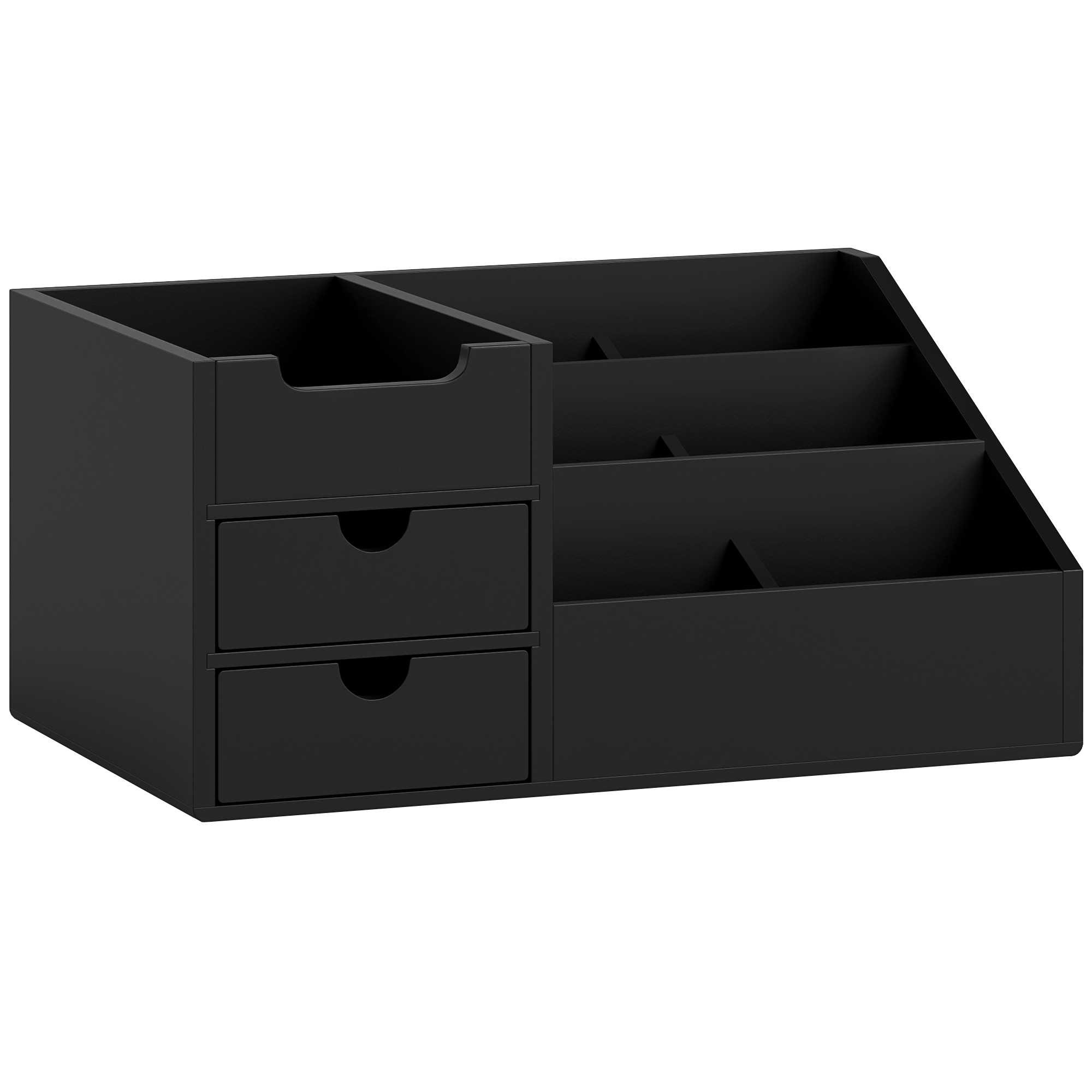 Stalo reikmenų dėklas su 2 stalčiais ir 7 skyriais, juodas, 33 × 20,5 × 15,5 cm