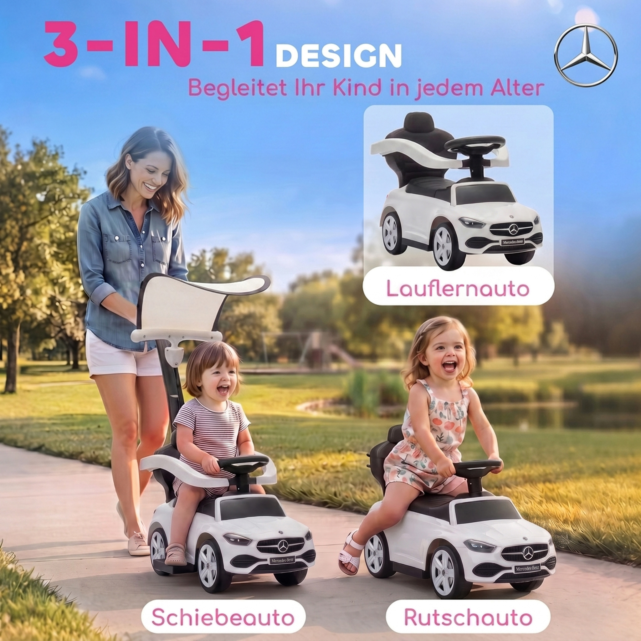 Paspiriama mašinėlė 3-in-1, licencijuota „Mercedes-Benz“, balta ir juoda, 83 x 40 x 90 cm 3