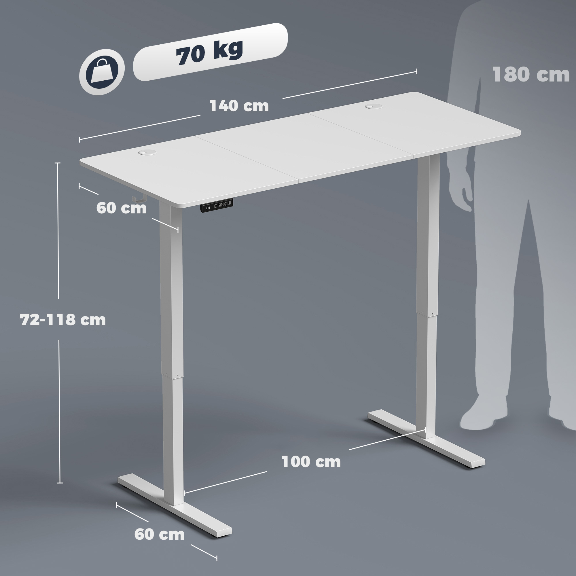 Elektrinis reguliuojamo aukščio rašomasis stalas, 140 x 60 x 72–118 cm 2
