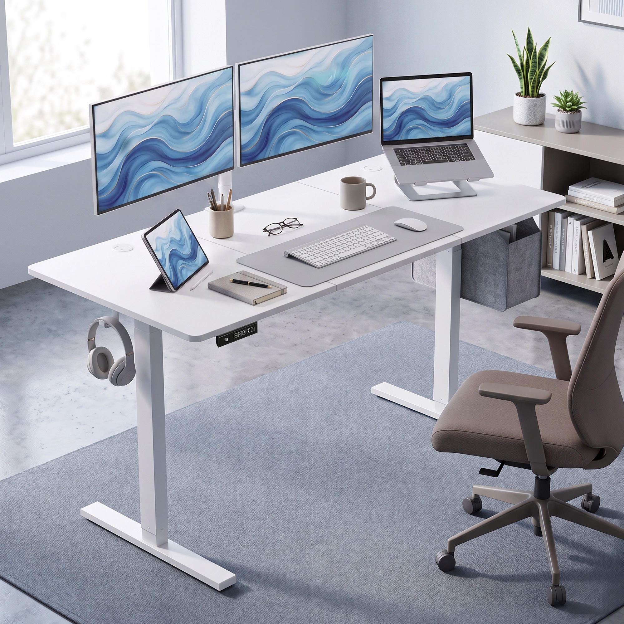 Elektrinis reguliuojamo aukščio rašomasis stalas, 140 x 60 x 72–118 cm