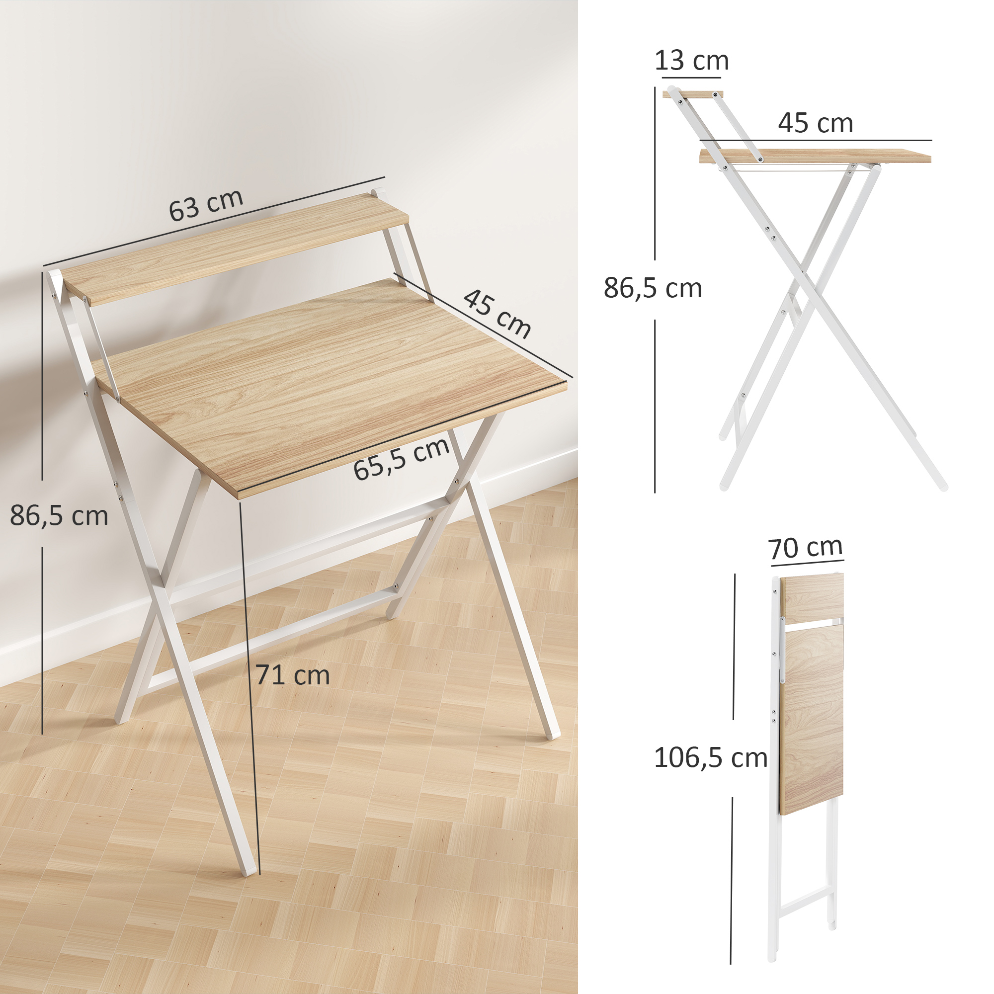 Rašomasis stalas sulankstomas, 70 x 62 x 86,5 cm 2
