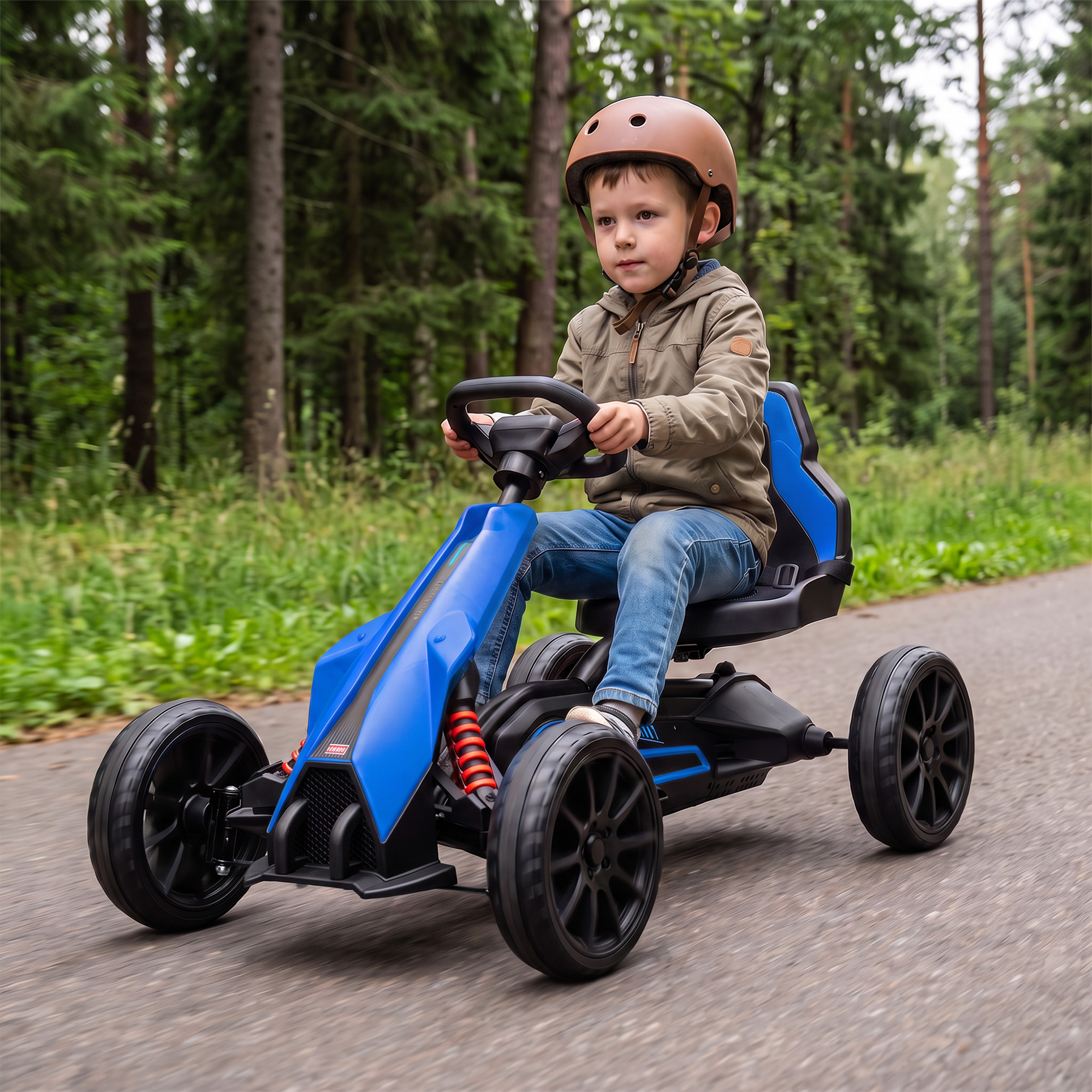 Elektrinis gokartas su 2 greičio režimais ir EVA ratais, mėlynas, 100 × 58 × 58,5 cm