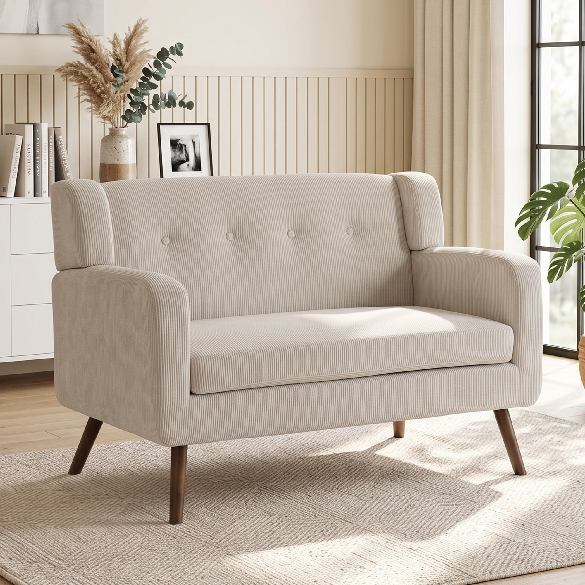 Dvivietė sofa su kišeninėmis spyruoklėmis ir velvetiniu audiniu, smėlinė/riešutmedžio, 118 × 72 × 80 cm