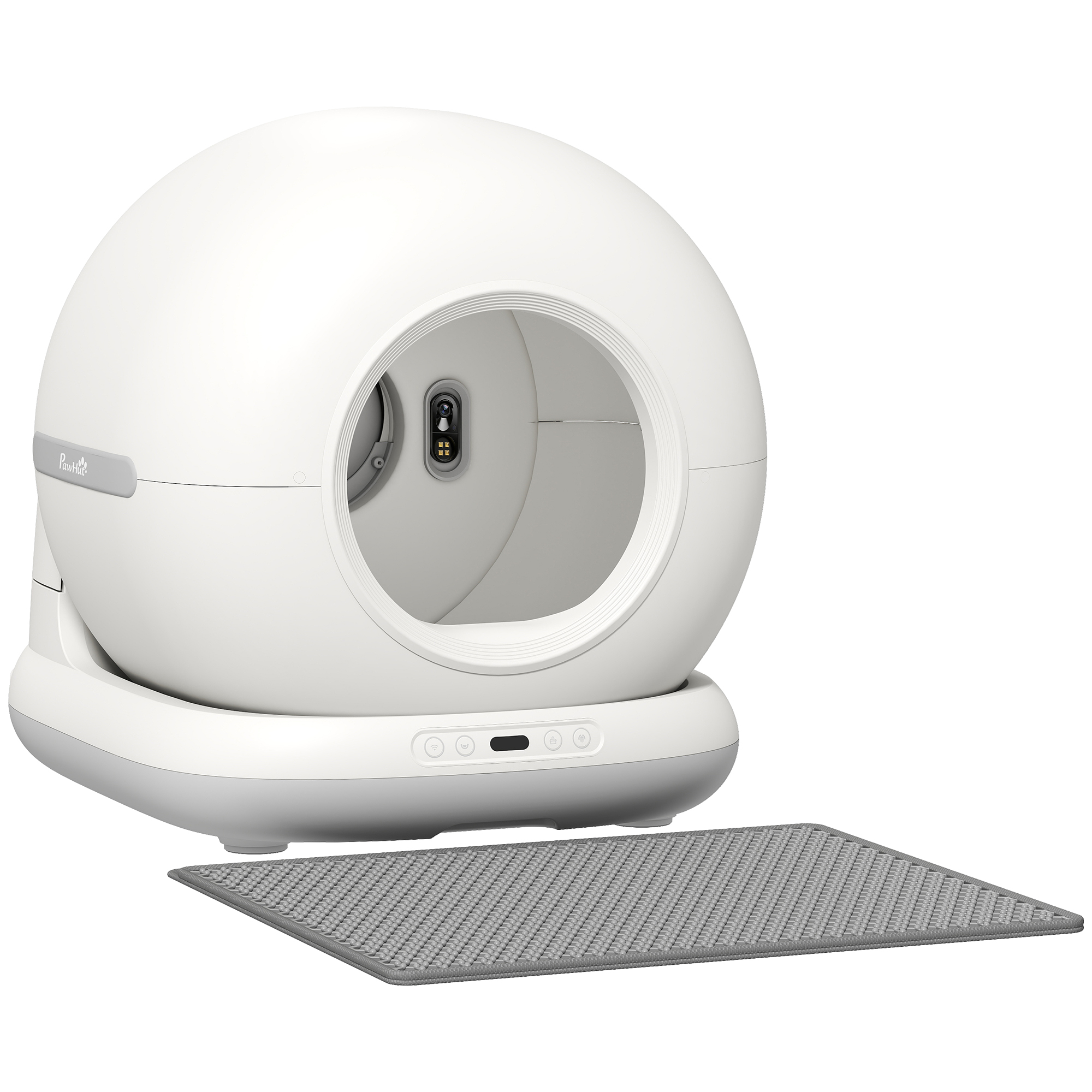 Savaime išsivalantis kačių tualetas su programėlės valdymu ir 1080p kamera, baltas/pilkas, 58,1 × 47,5 × 53 cm