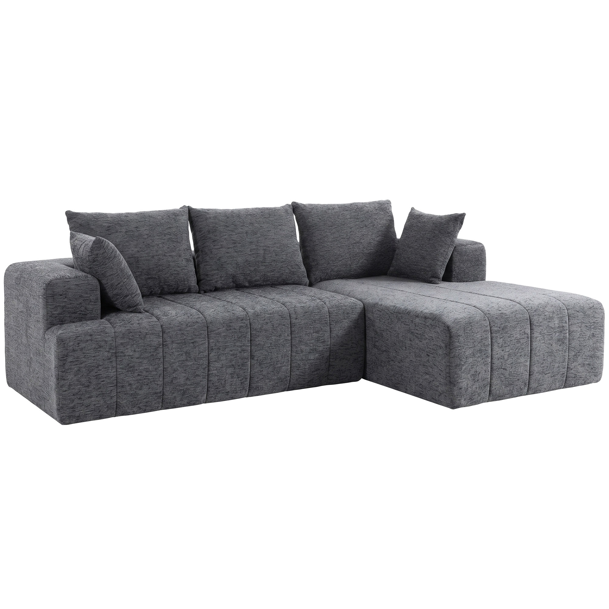 Kampinė sofa-lova su kišeninėmis spyruoklėmis, pilka, 256 × 158 × 85 cm