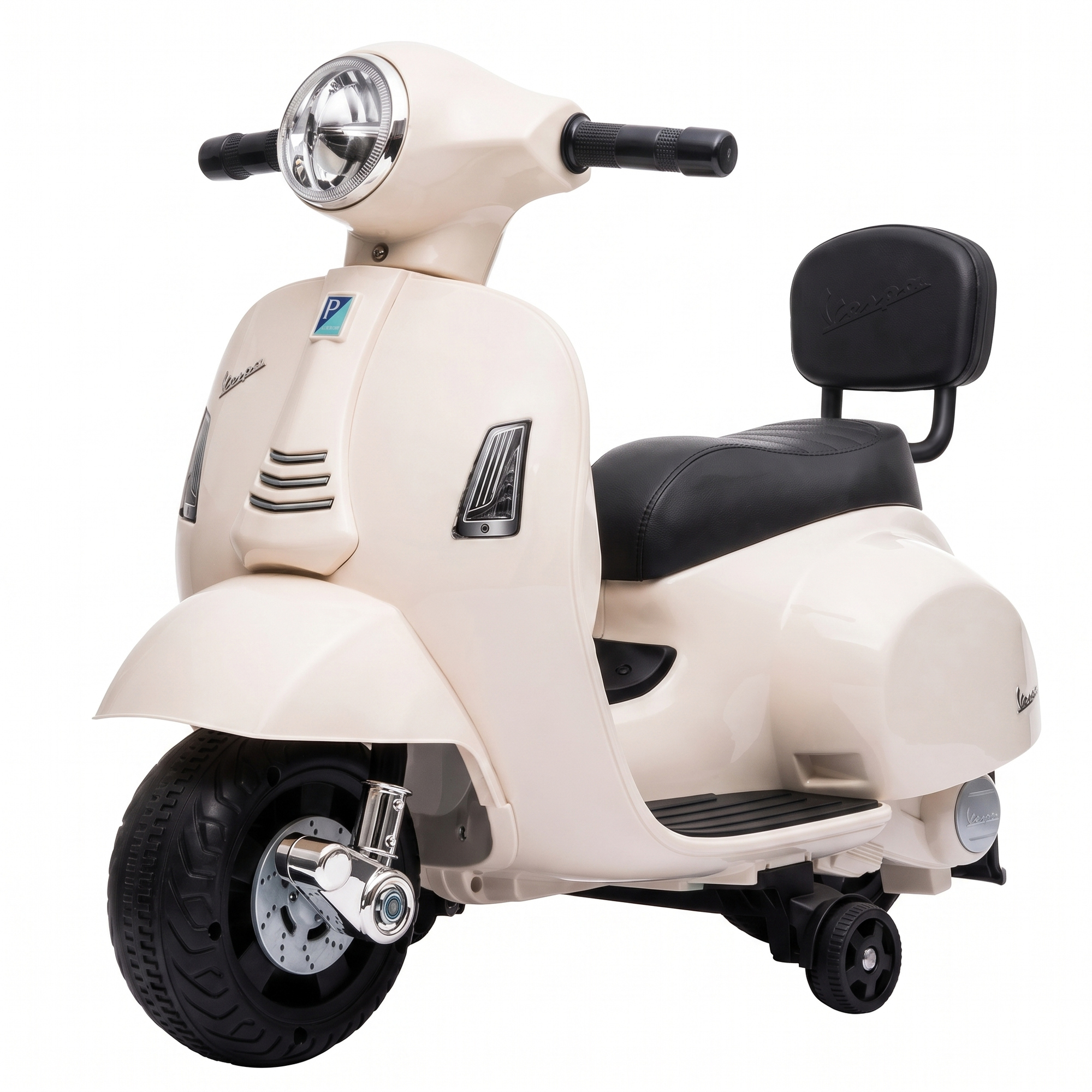 Vaikiškas elektromotociklas Mini Vespa GTS dizaino, su ličio akumuliatoriumi, baltas, 66,5 × 38 × 52 cm