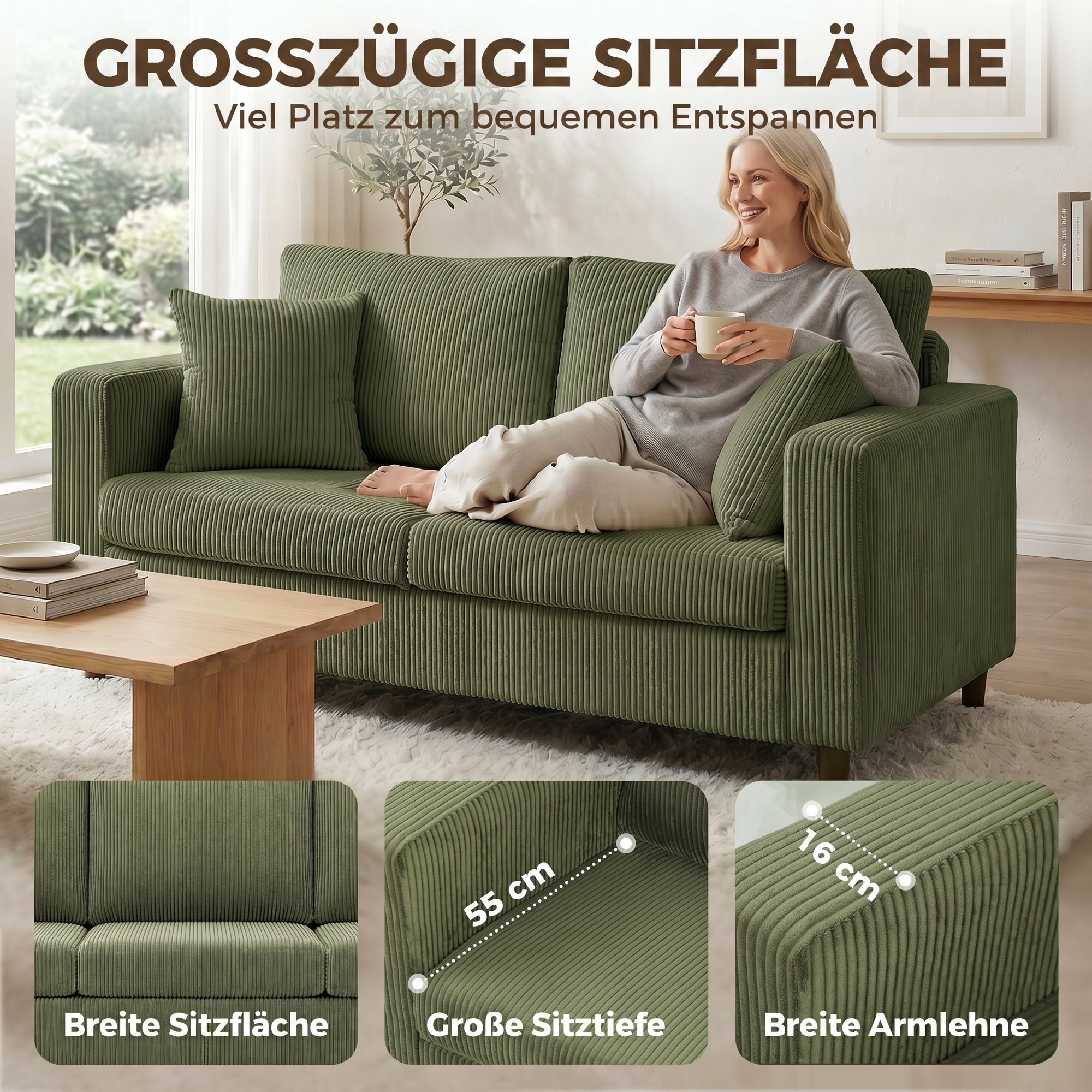 Dvivietė velvetinė sofa su kišeninėmis spyruoklėmis, žalia ir juoda, 170 × 80 × 82 cm 3