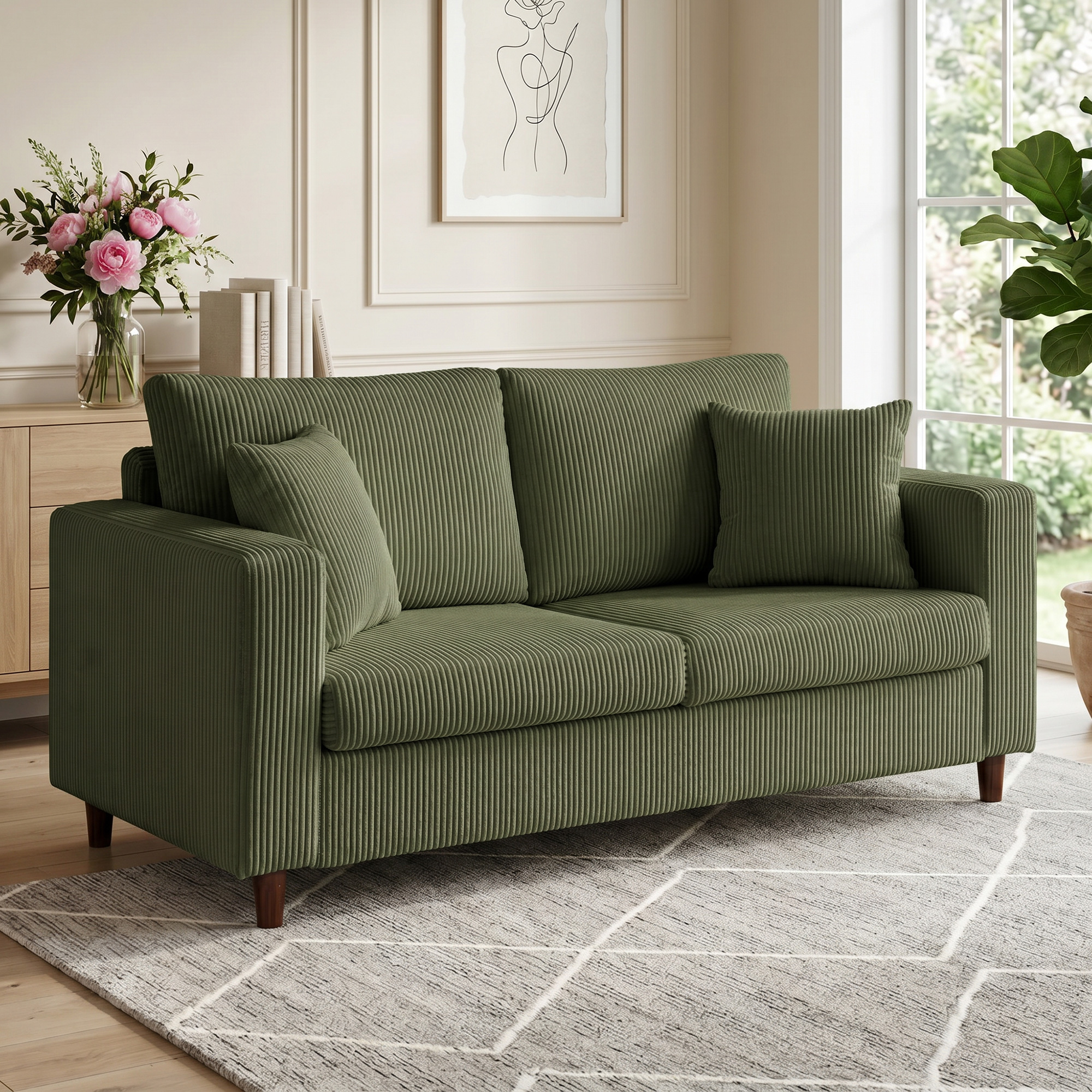 Dvivietė velvetinė sofa su kišeninėmis spyruoklėmis, žalia ir juoda, 170 × 80 × 82 cm
