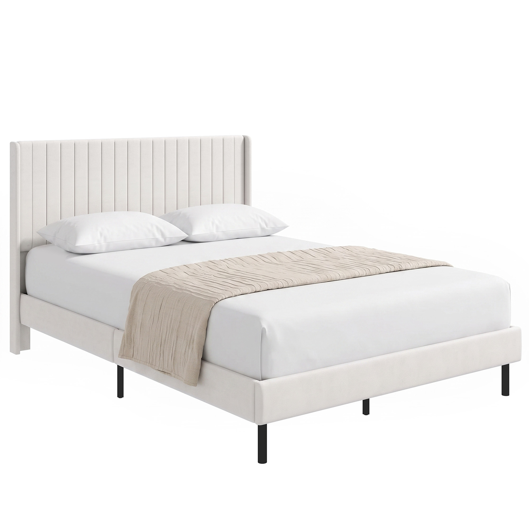 Gultas rāmis ar regulējamu galvgali un 12 finiera latām, smilškrāsas, 207 × 148 × 107–112 cm