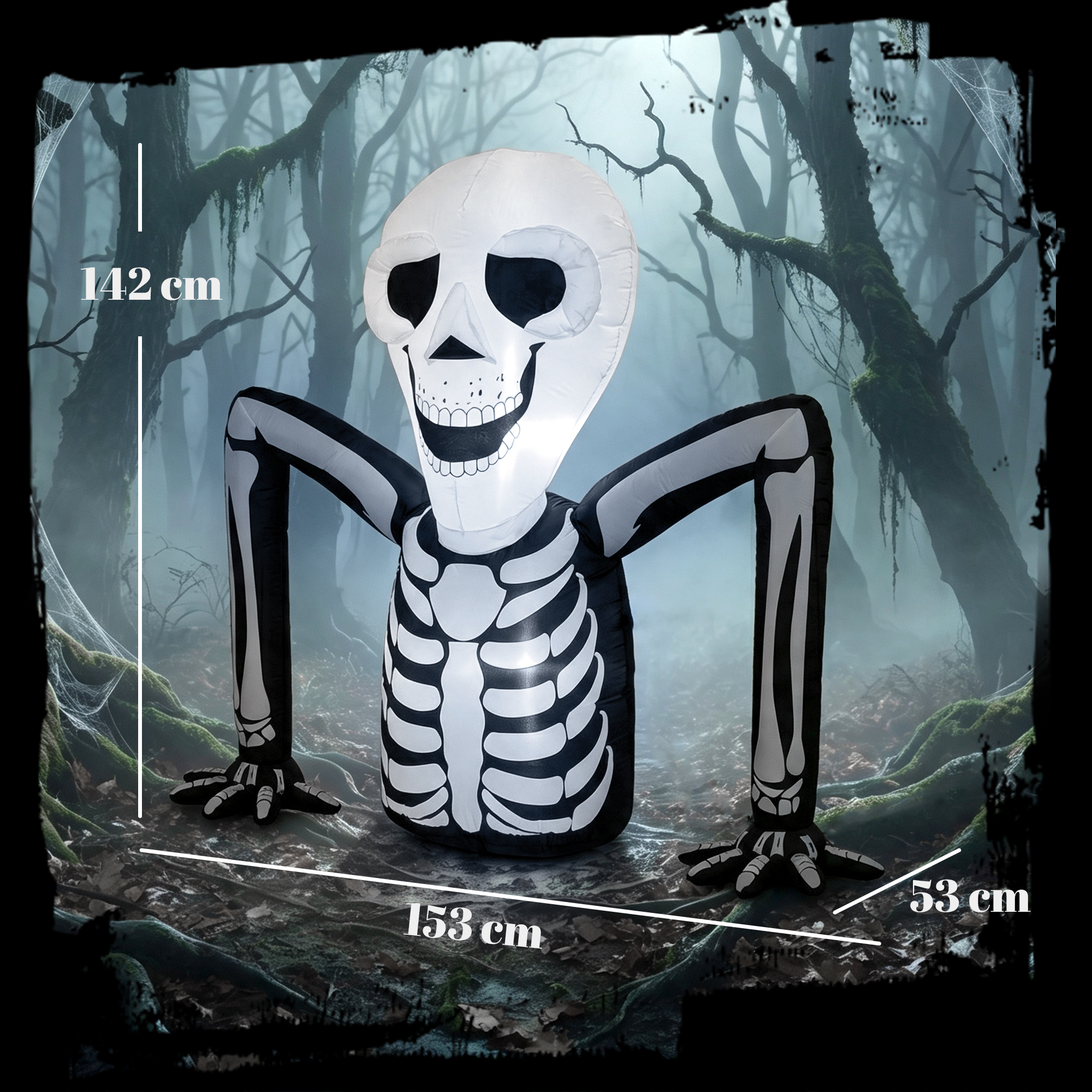Pripučiamas Helovino skeletas, ropojantis, su LED apšvietimu, juodos ir baltos spalvos, 153 x 53 x 142 cm 2