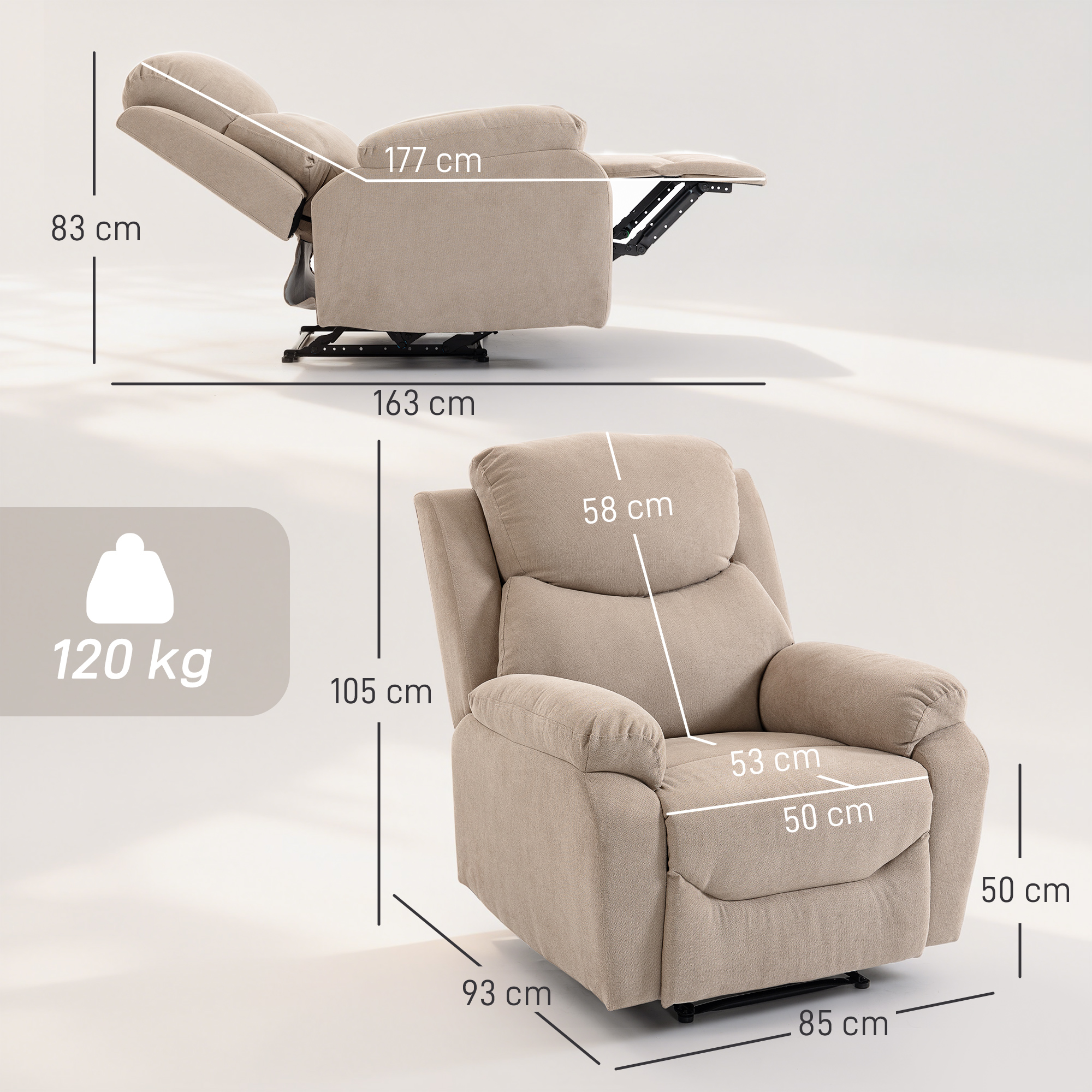 Atsilenkiantis fotelis smėlinė–juoda 2