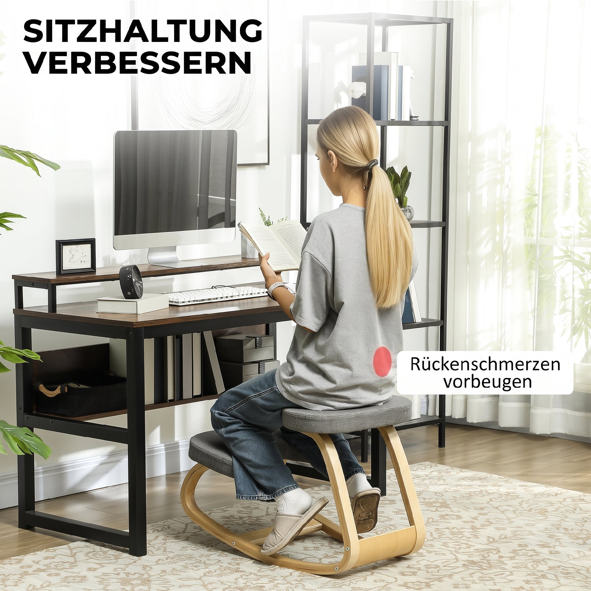 Ergonominė kelių kėdė su supamu pagrindu, pilka, 50 × 73 × 55 cm 3