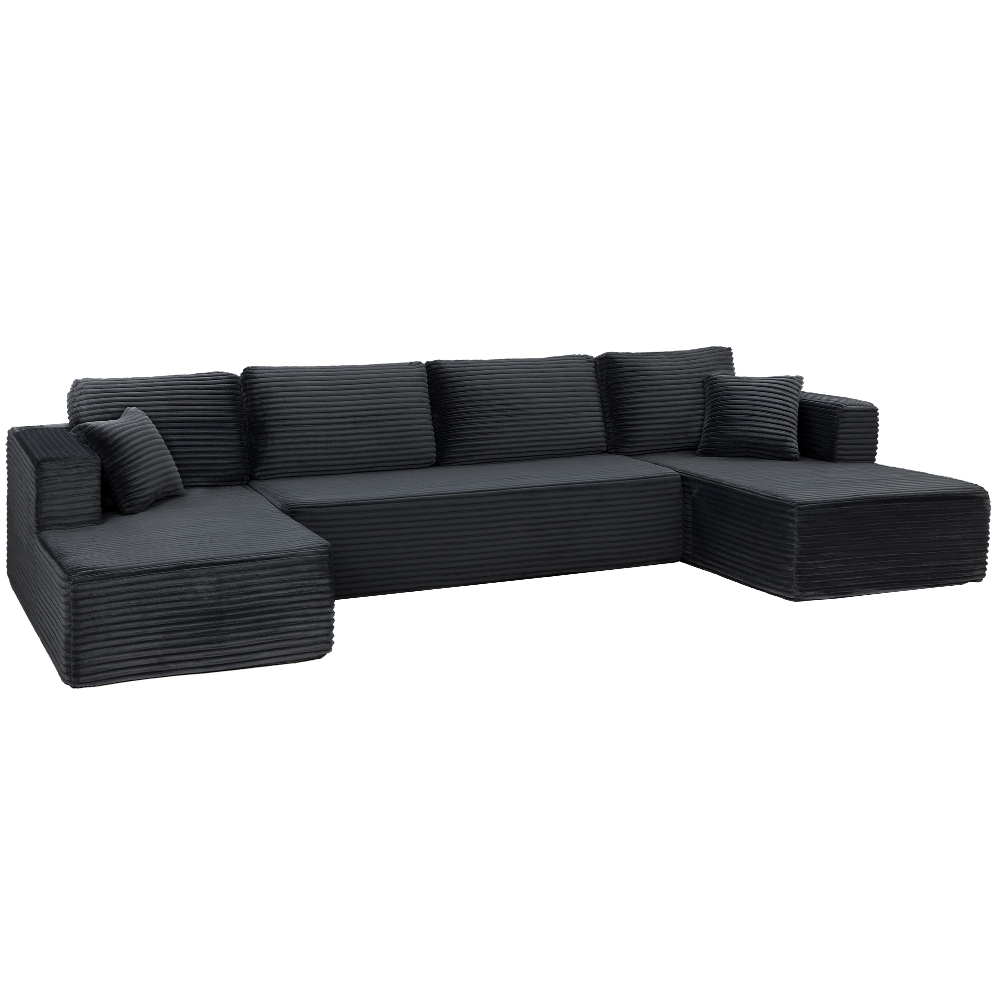 Sofa-lova, modulinė U formos, tamsiai pilka, 369 × 152 × 78 cm