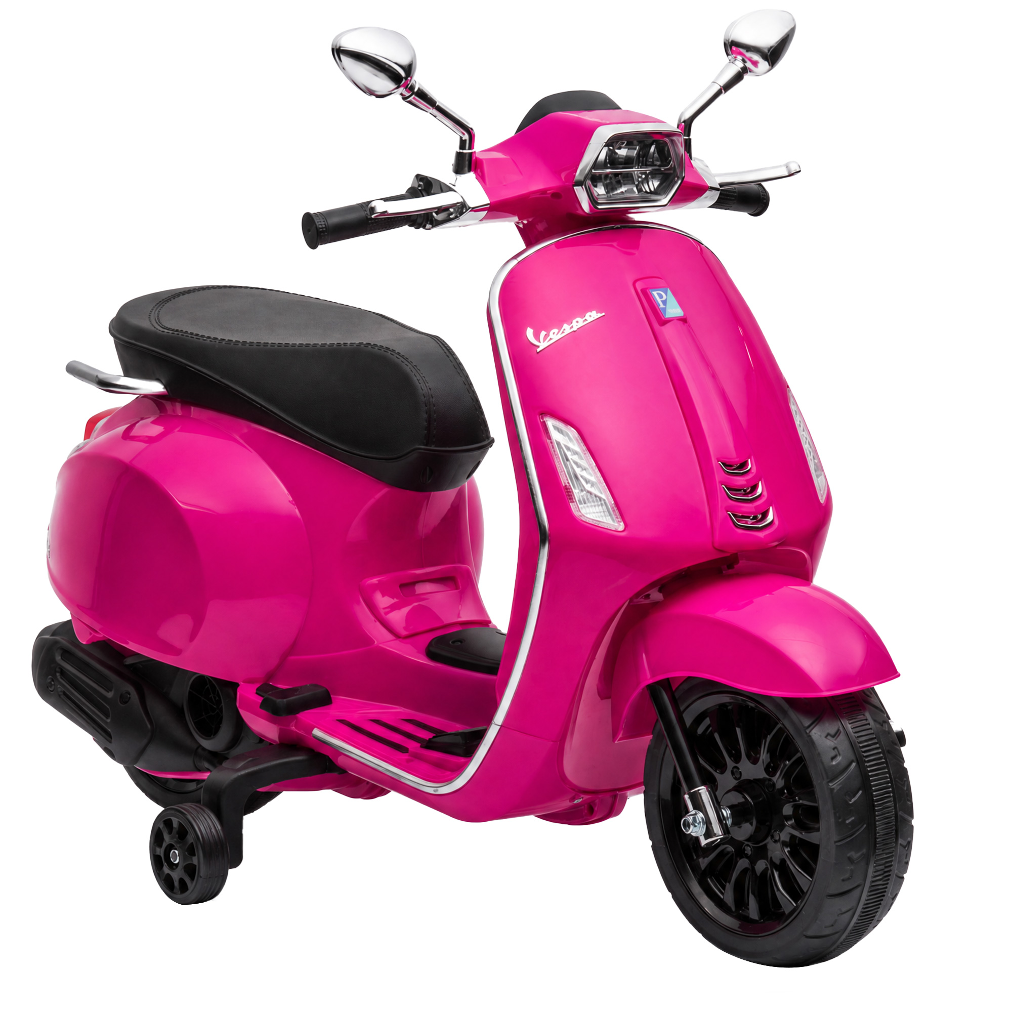 Vaikiškas elektrinis motociklas, licencijuotas Vespa, rožinis, 107 × 47 × 73 cm