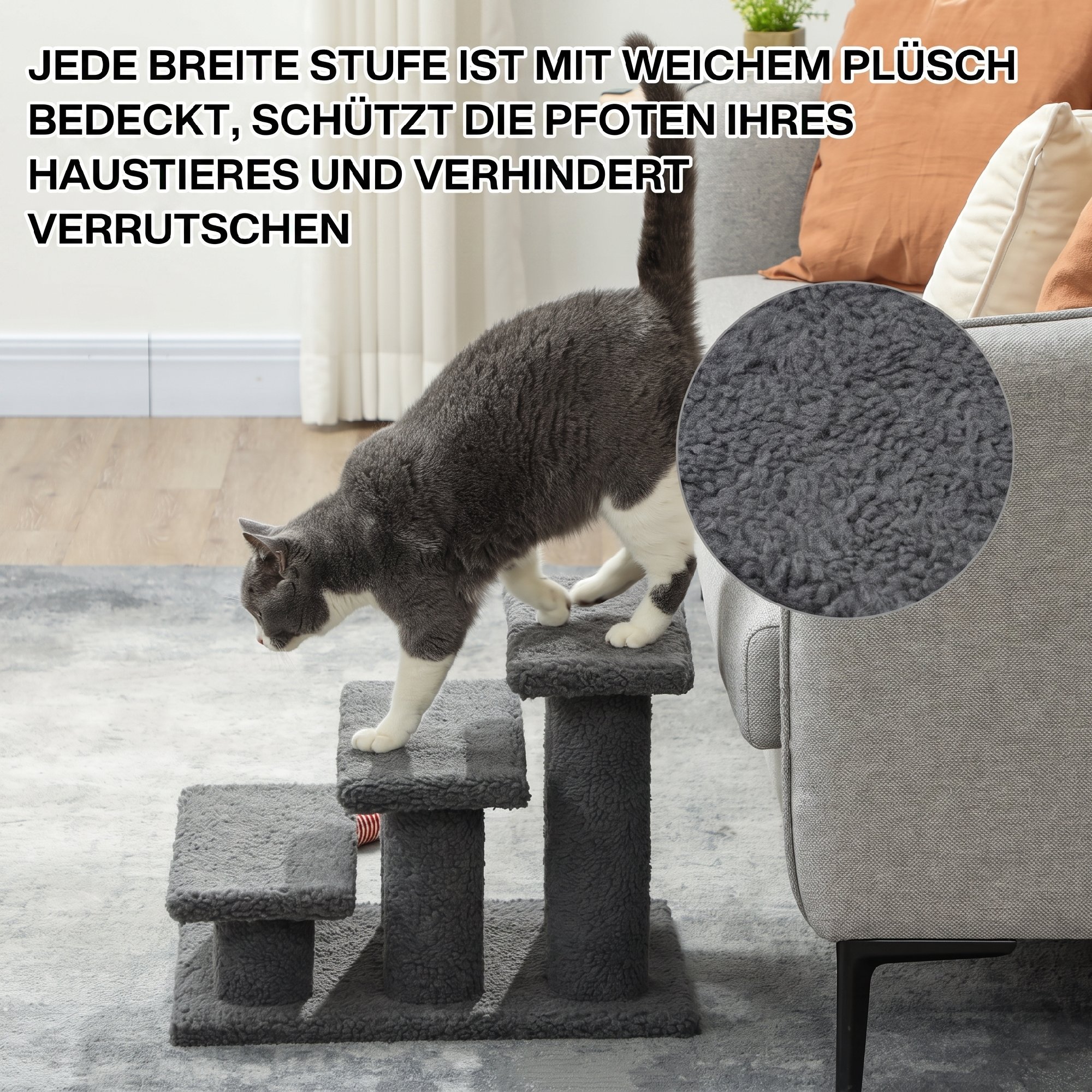Kačių draskyklė su 3 pakopomis, tamsiai pilka, 34 cm 3