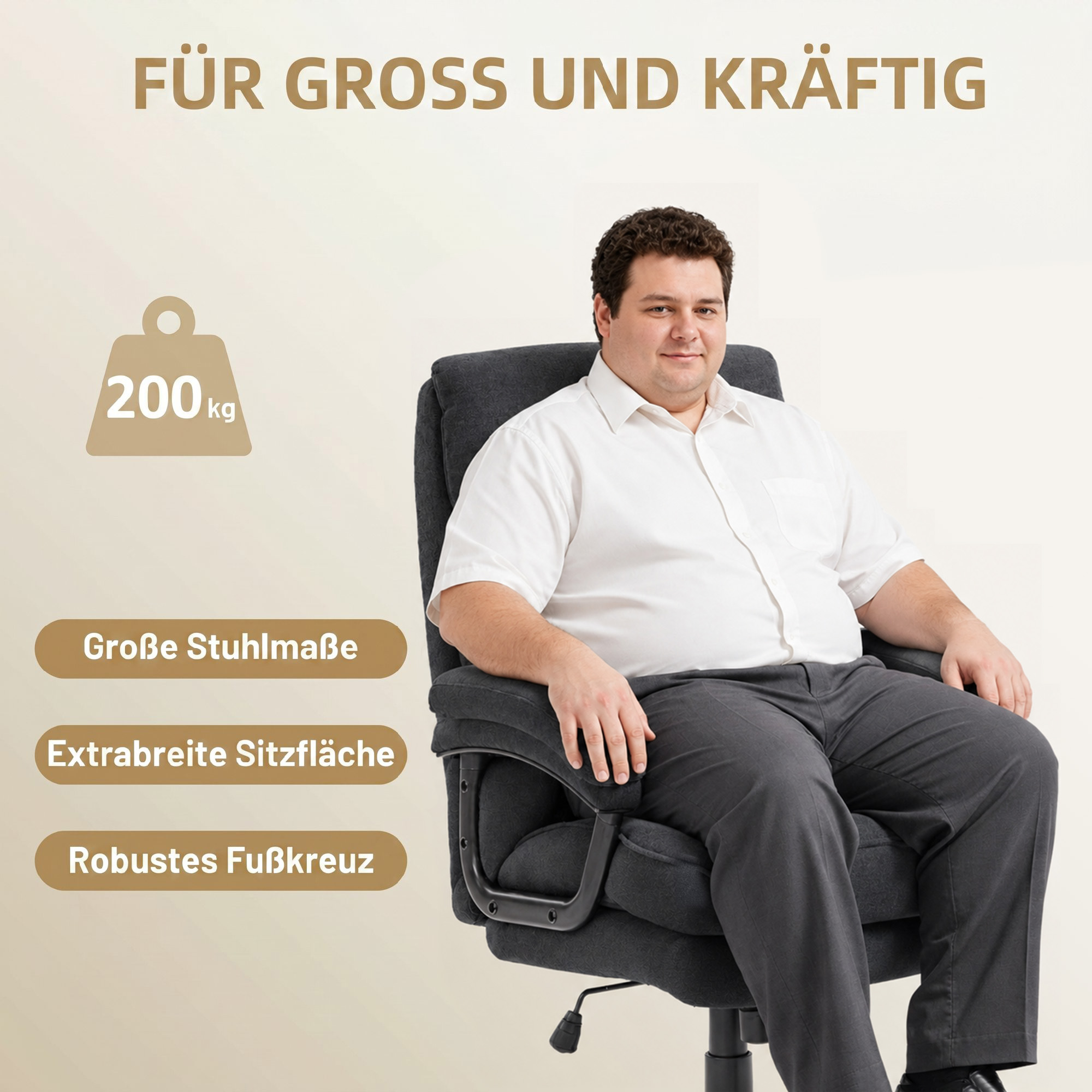Biuro kėdė iki 200 kg, reguliuojamo aukščio, juoda, 68,5 × 79 × 117–125 cm 3